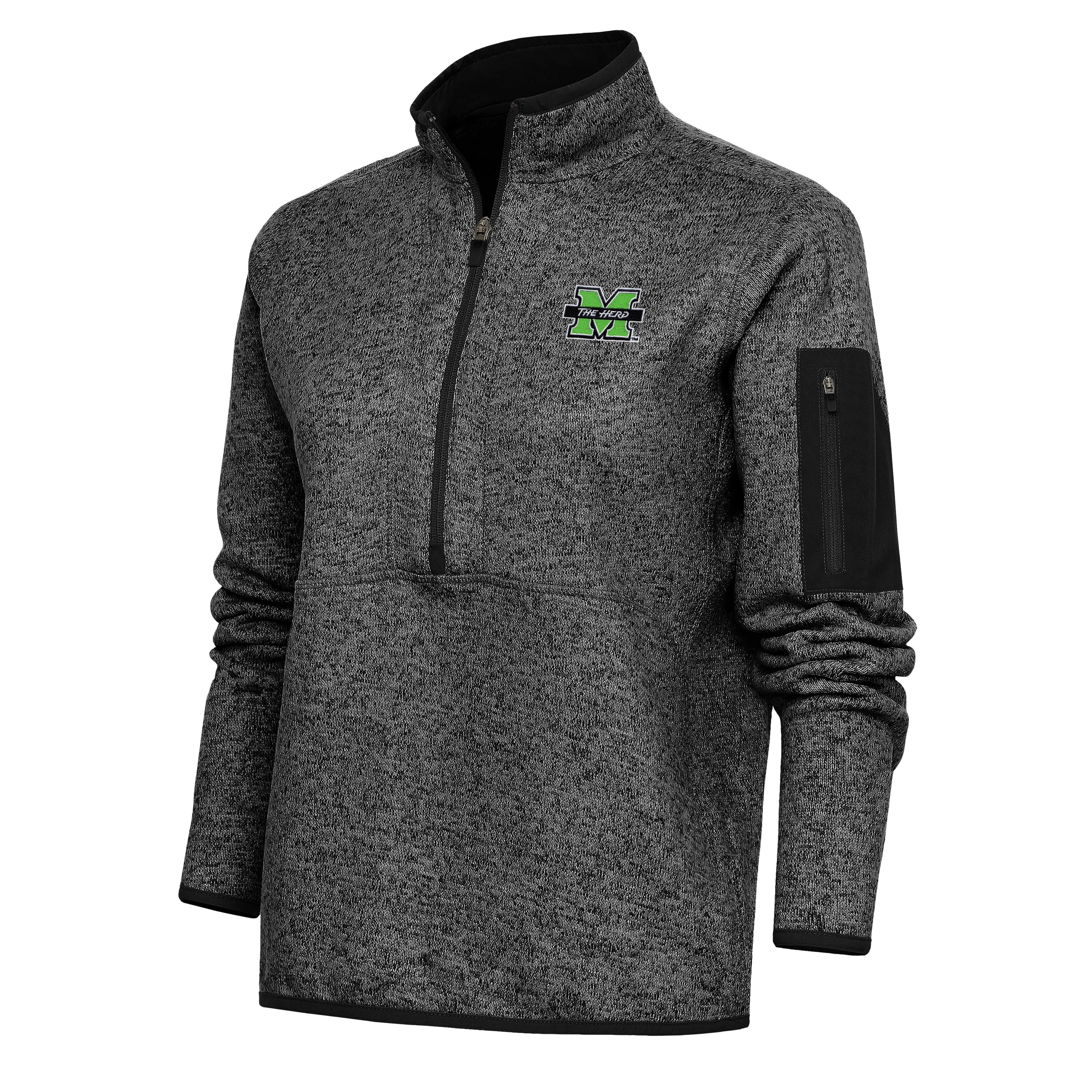 Women's Antigua Heather Black Marshall Thundering Herd Fortune Half-Zip Sweatshirt
