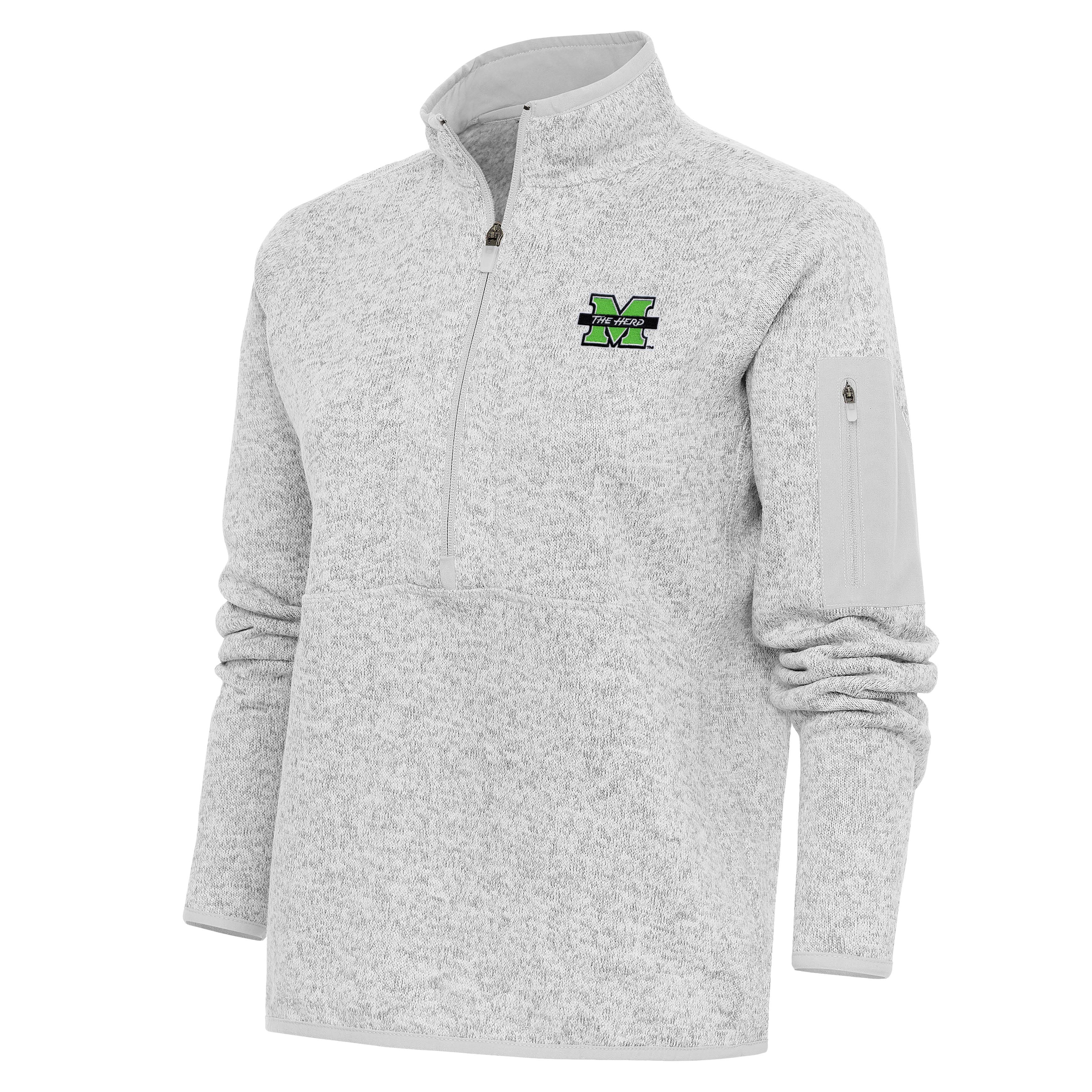 Women's Antigua Heather Gray Marshall Thundering Herd Fortune Half-Zip Sweatshirt