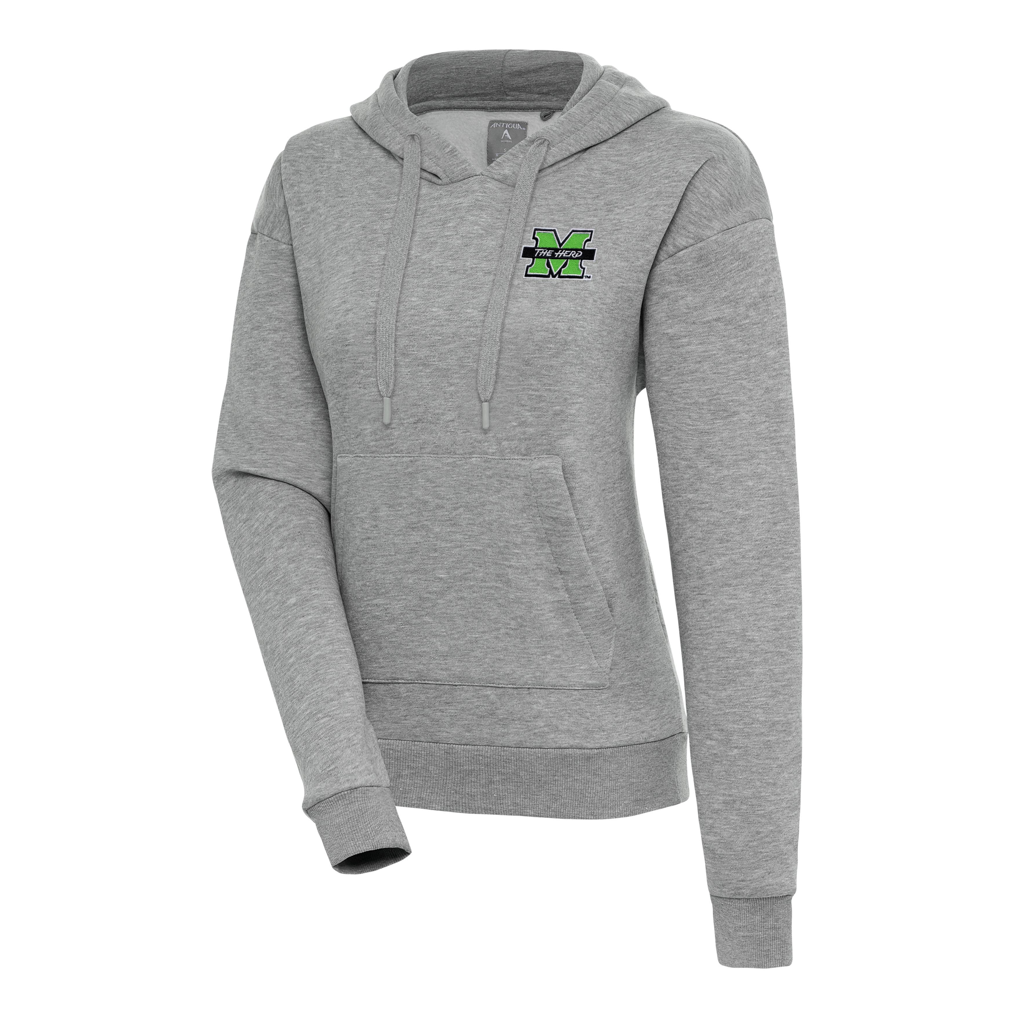 Women's Antigua Heather Gray Marshall Thundering Herd Victory Pullover Hoodie