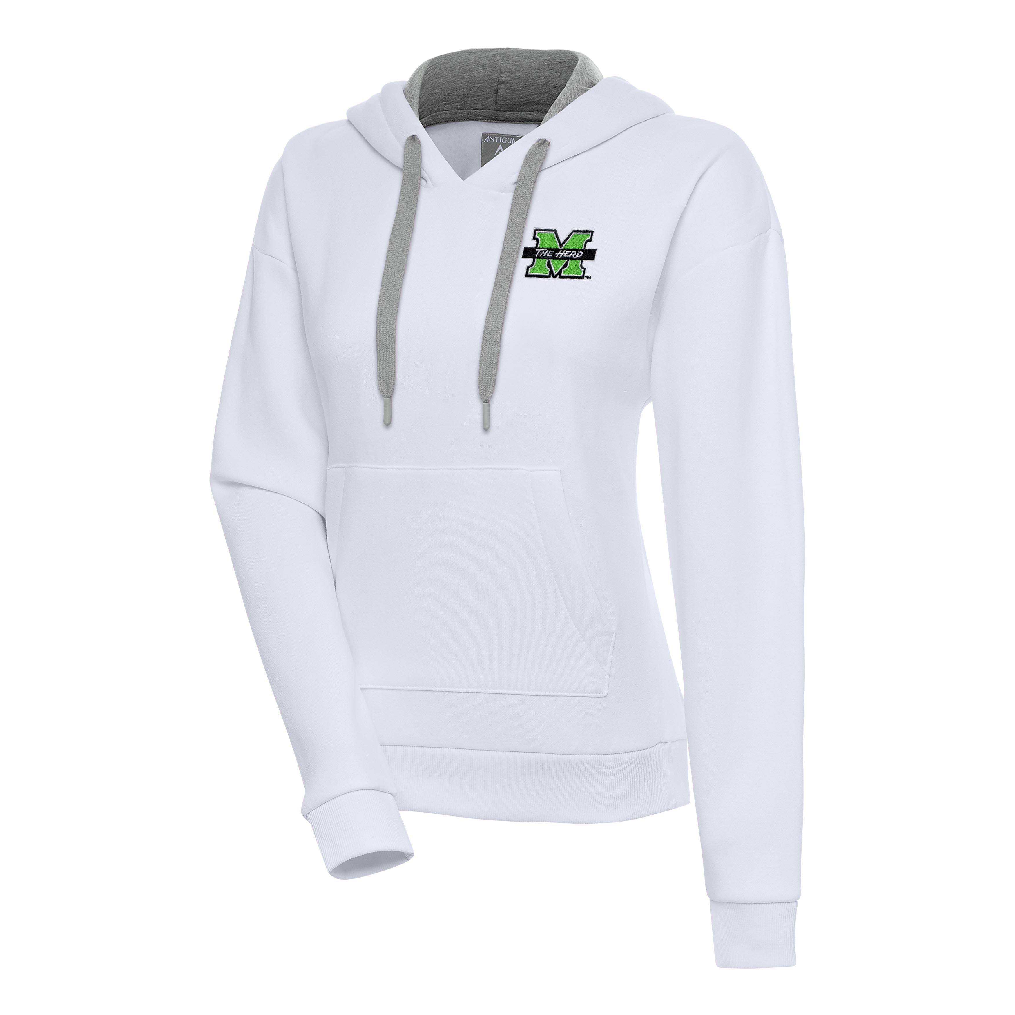 Women's Antigua White Marshall Thundering Herd Victory Pullover Hoodie