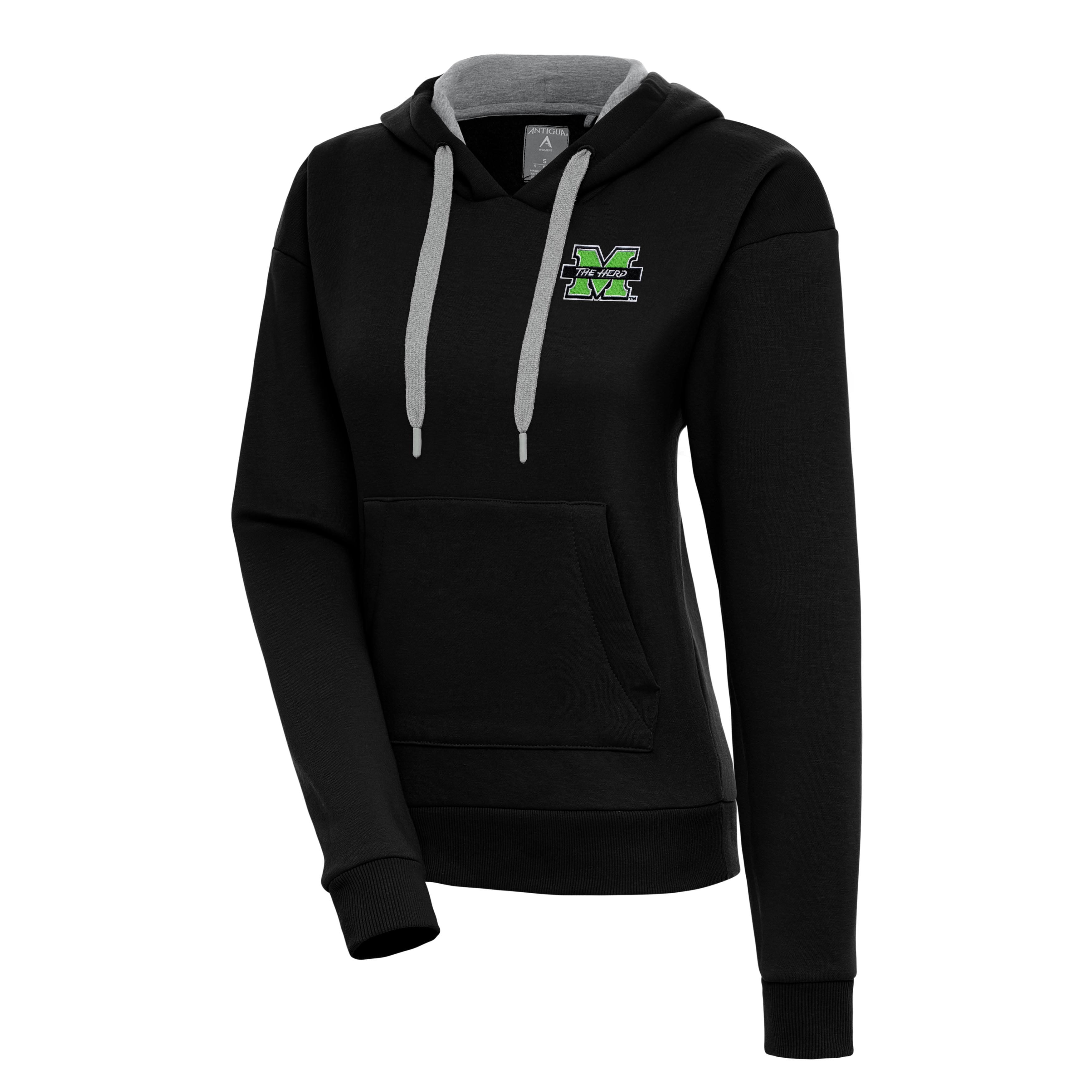 Women's Antigua Black Marshall Thundering Herd Victory Pullover Hoodie