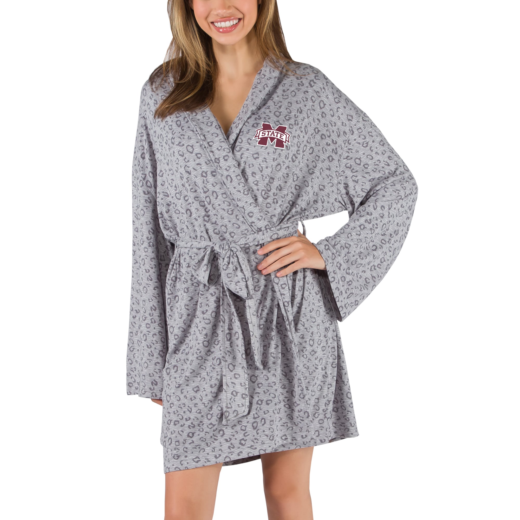 Women's Concepts Sport  Gray Mississippi State Bulldogs Frill Hacci Knit Robe