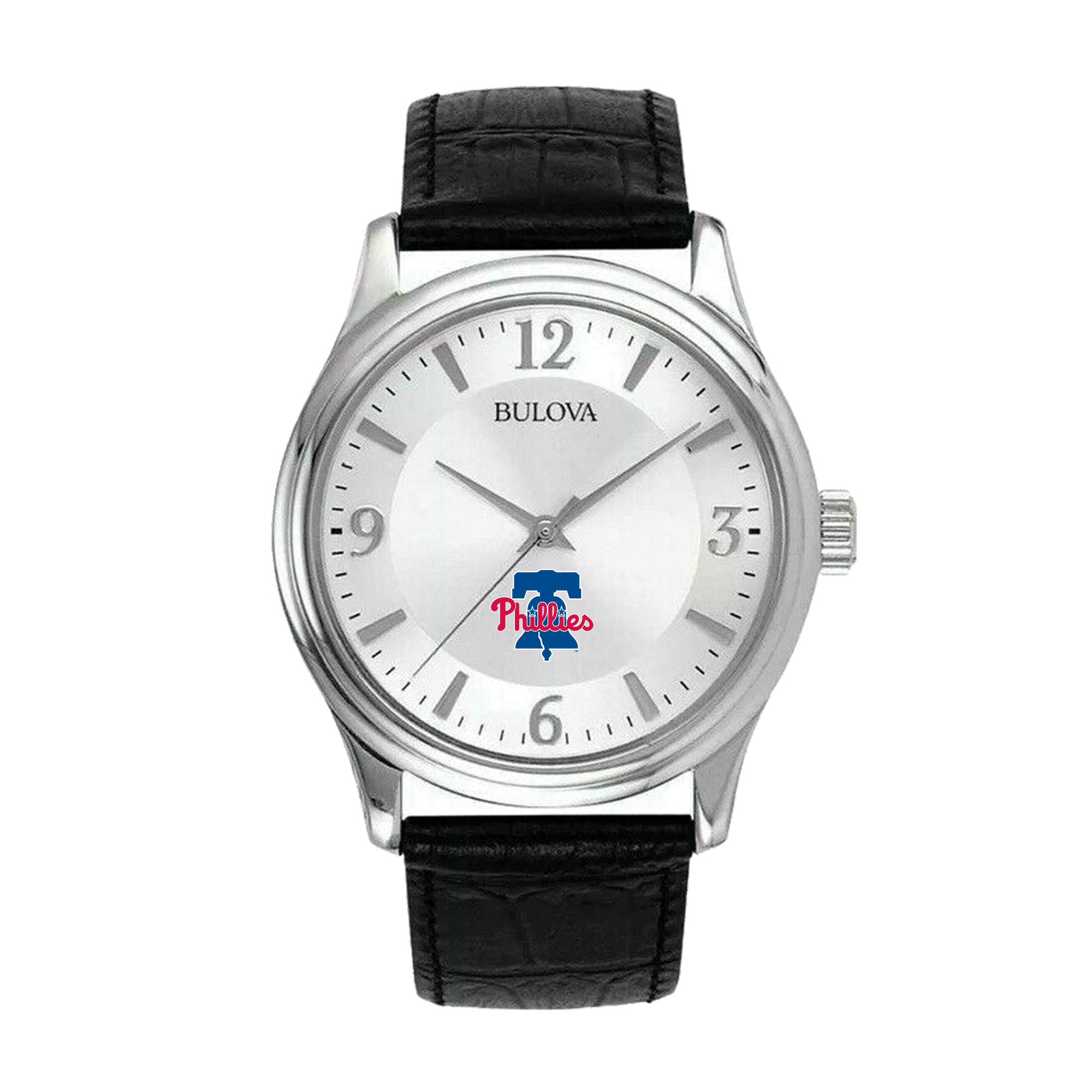 Men’s Bulova Silver Philadelphia Phillies Leather Strap Watch Men’s Bulova Silver Philadelphia Phillies Leather Strap Watch