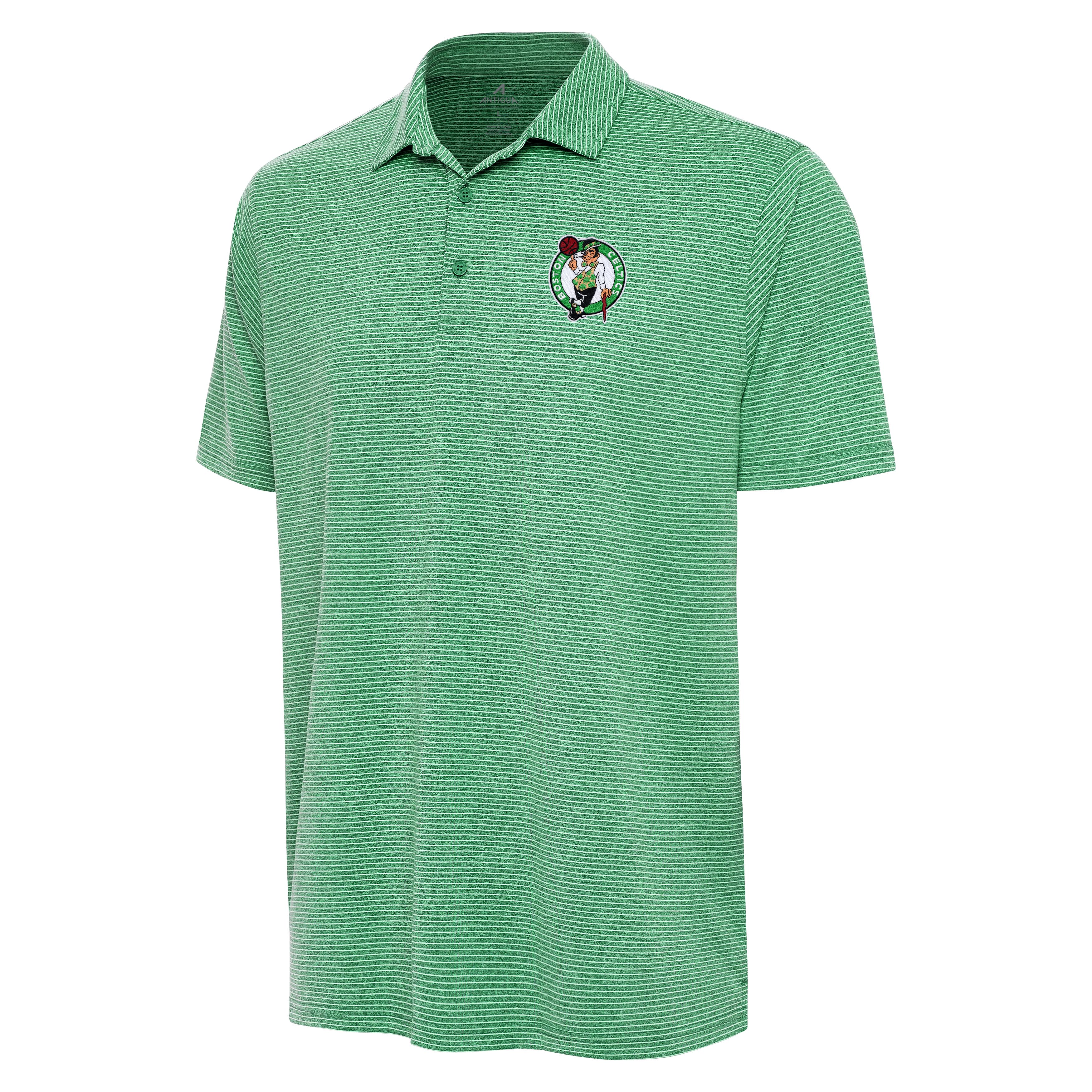 Men's Antigua Heather Kelly Green Boston Celtics Scheme Polo