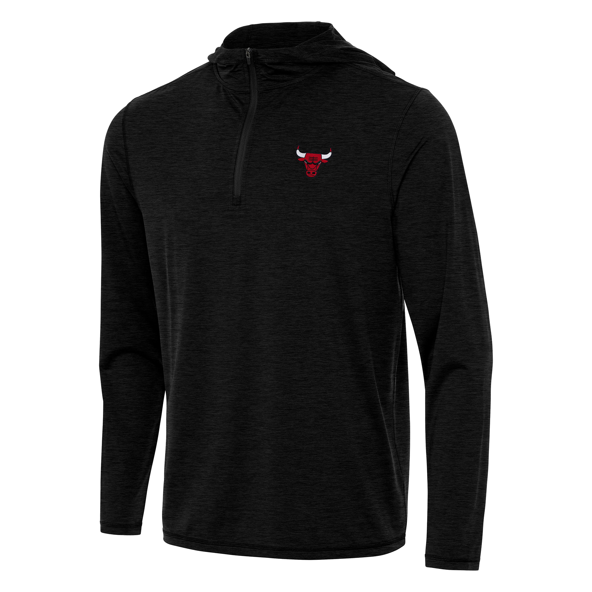 Men's Antigua Heather Black Chicago Bulls Tidy Quarter-Zip Hoodie