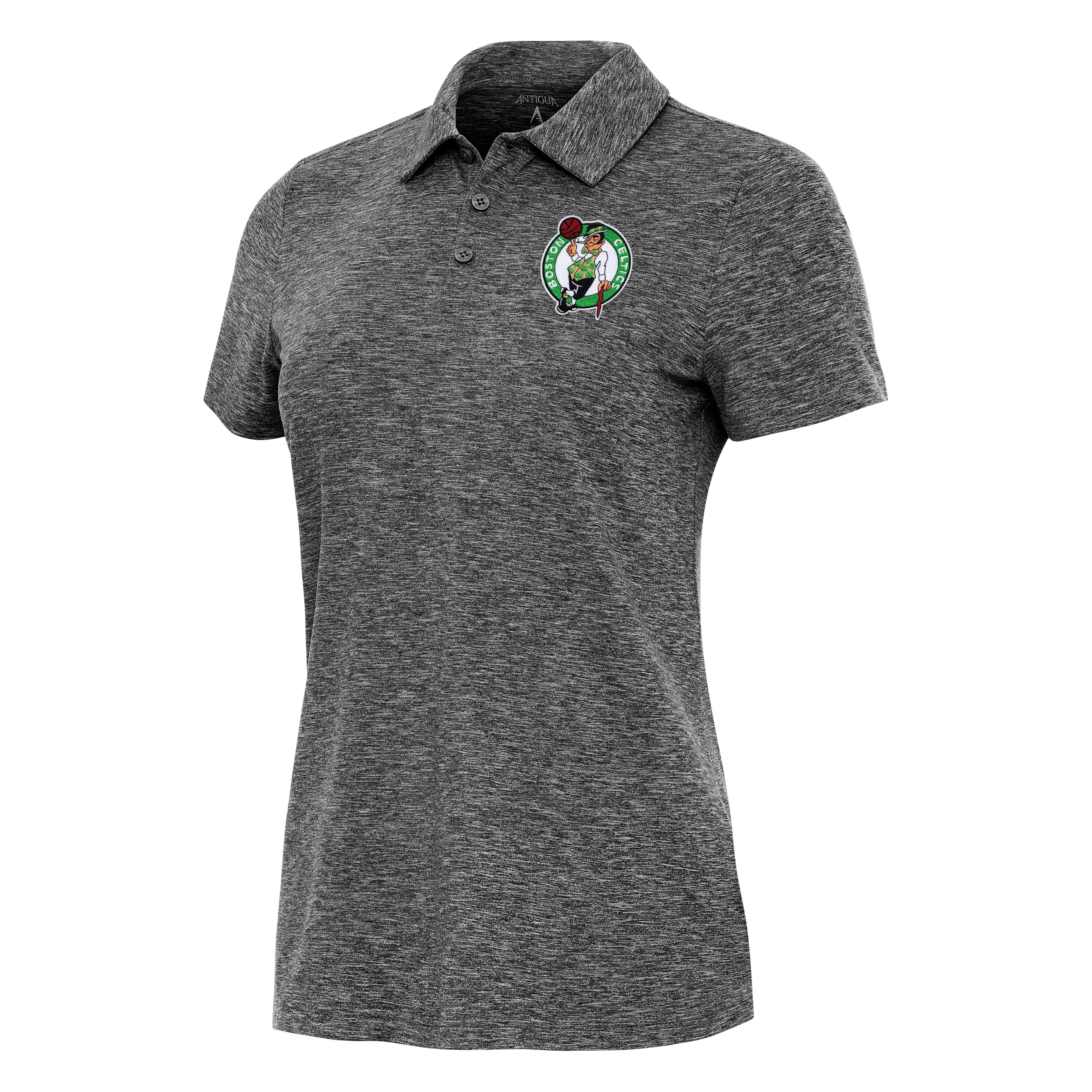 Women's Antigua Heather Black Boston Celtics Matter Polo