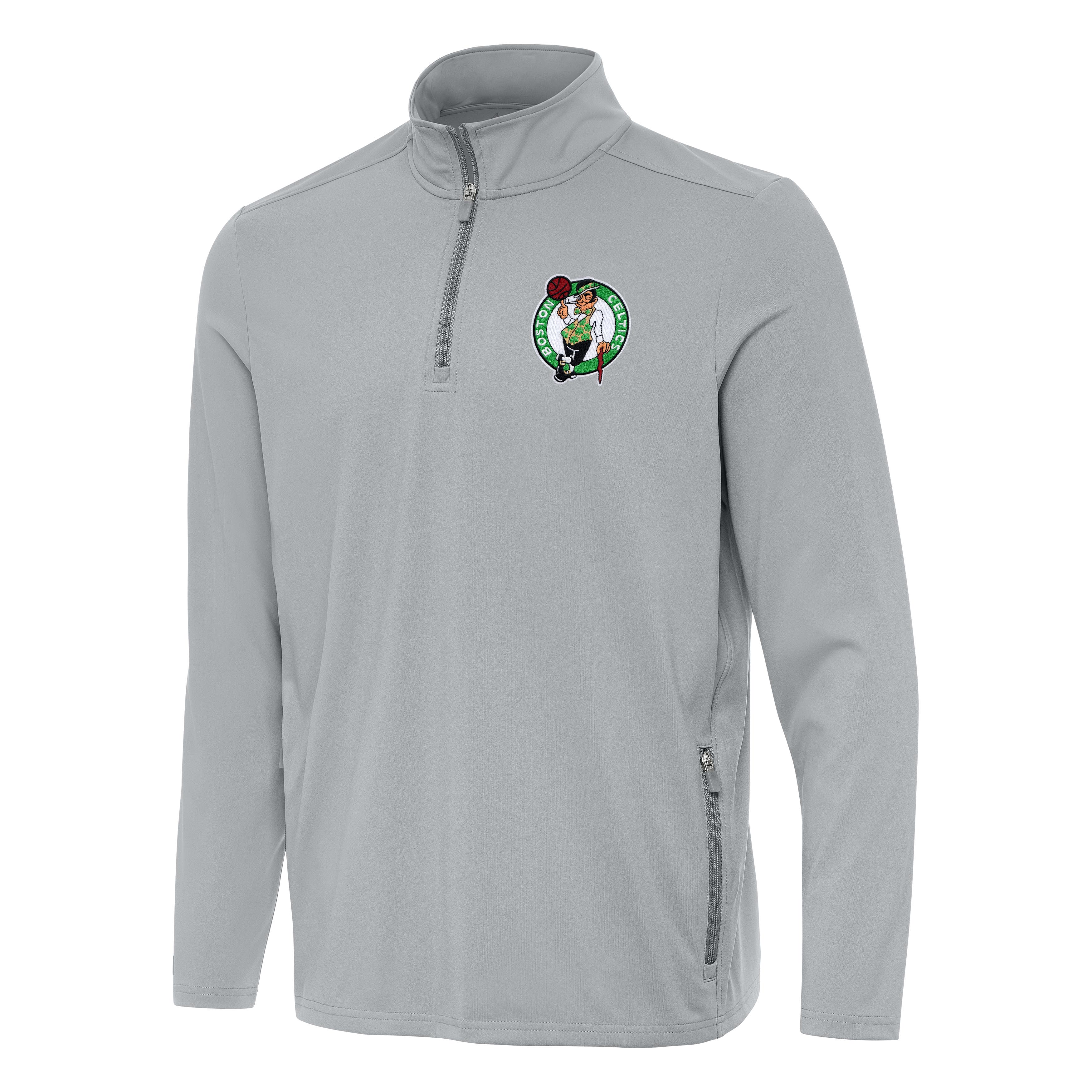 Men's Antigua Gray Boston Celtics Perilous Quarter-Zip Sweatshirt
