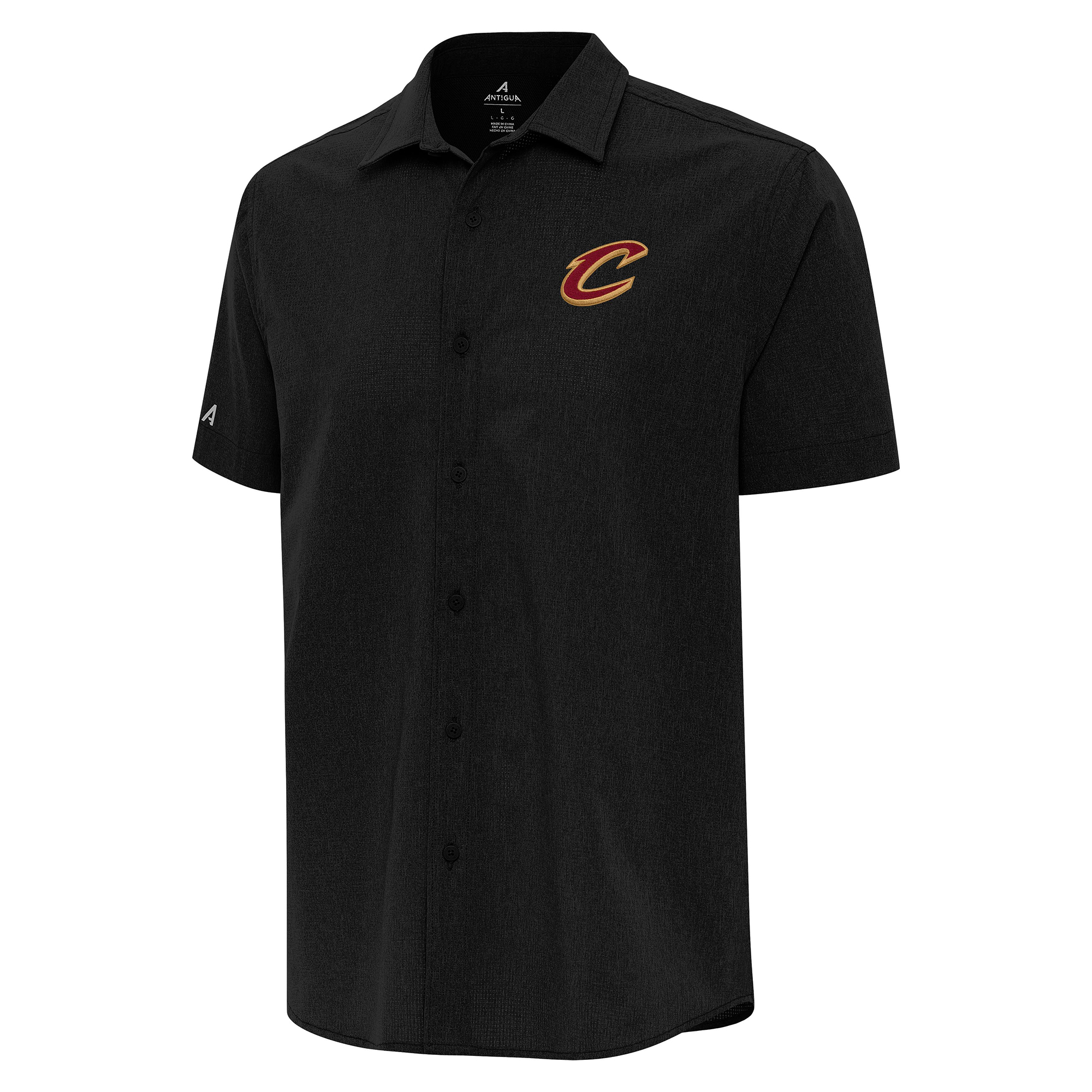 Men's Antigua Black Cleveland Cavaliers Activate Woven Short Sleeve Button-Up Shirt
