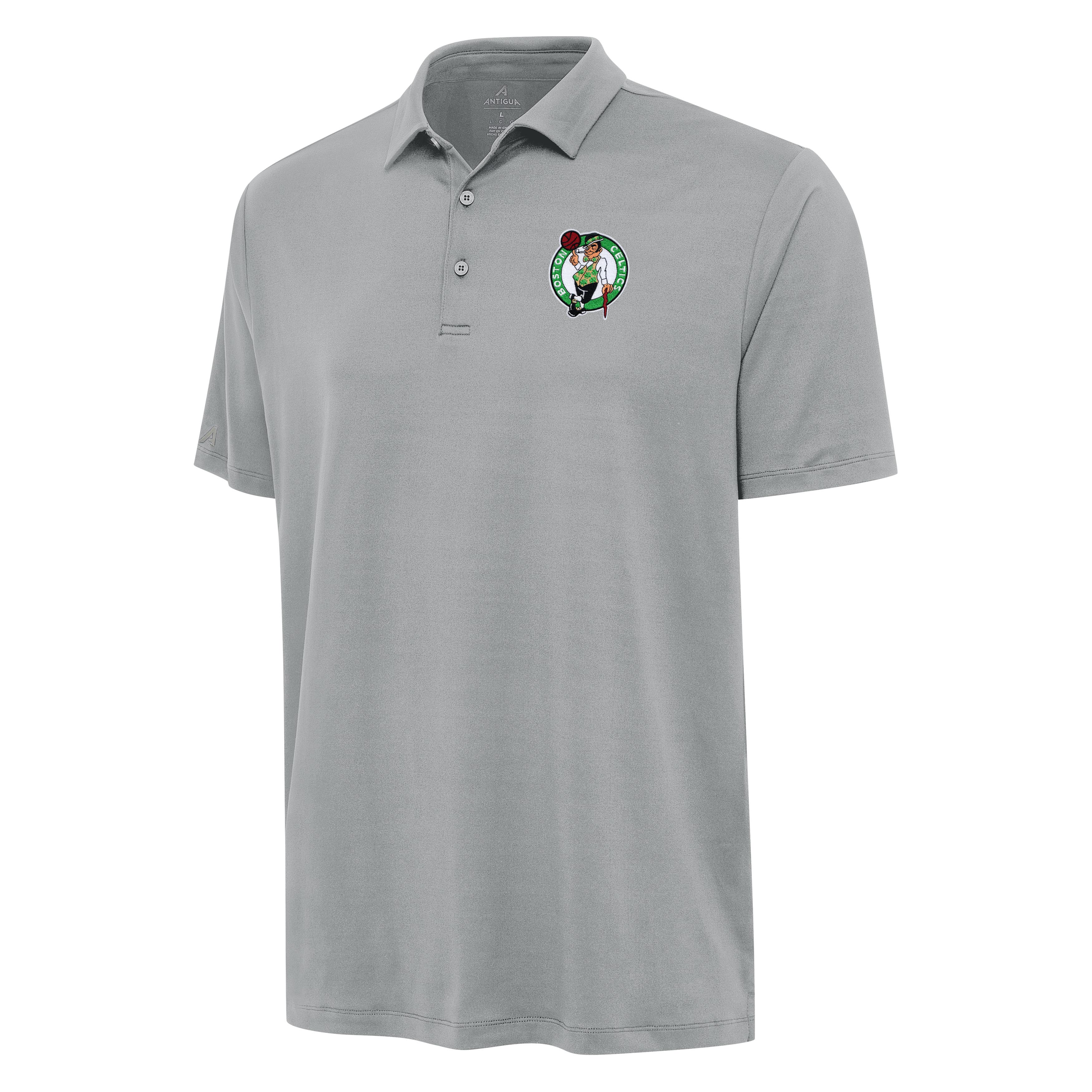 Men's Antigua Gray Boston Celtics Reprocess Polo