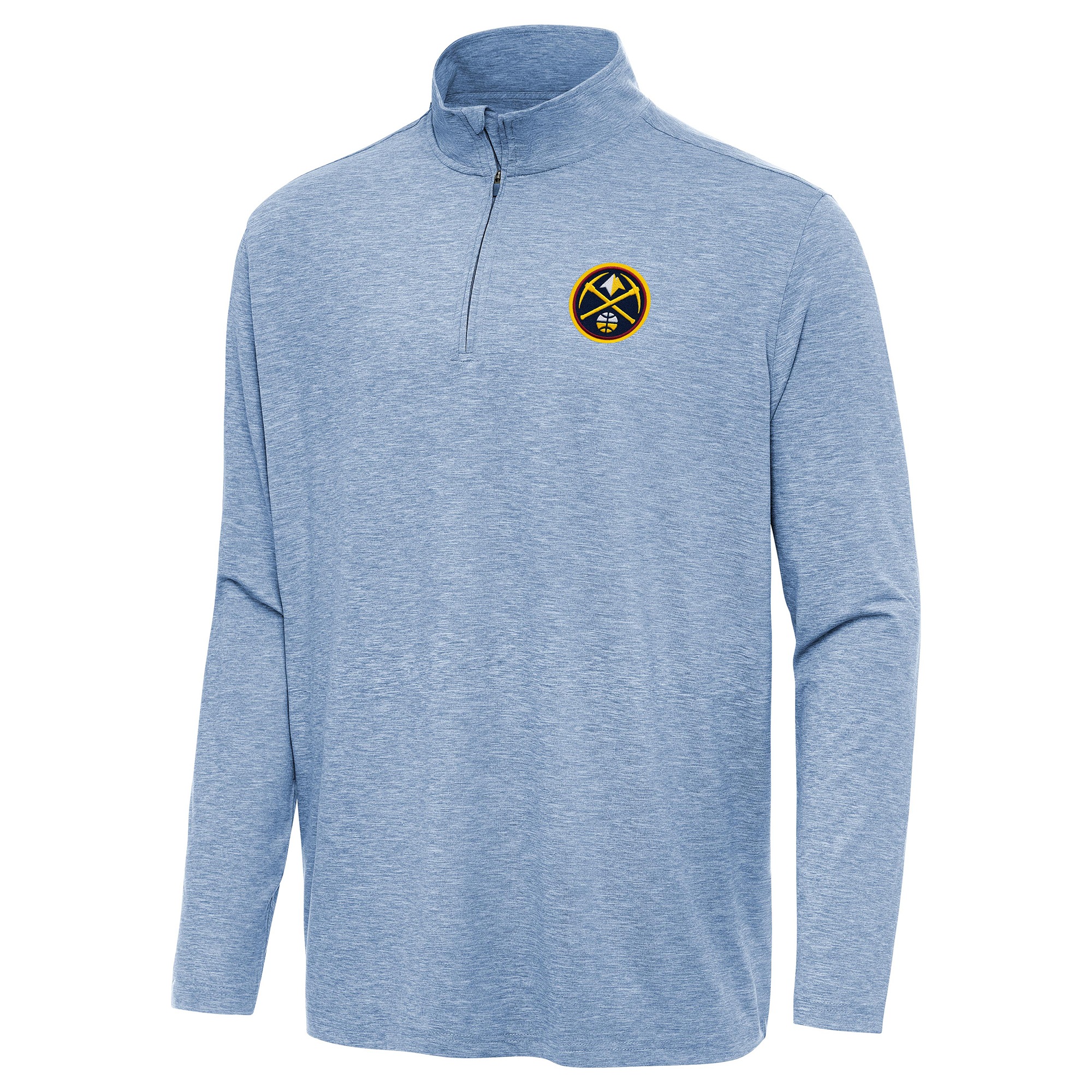 Men's Antigua Heather Blue Denver Nuggets Hunk Quarter-Zip Top