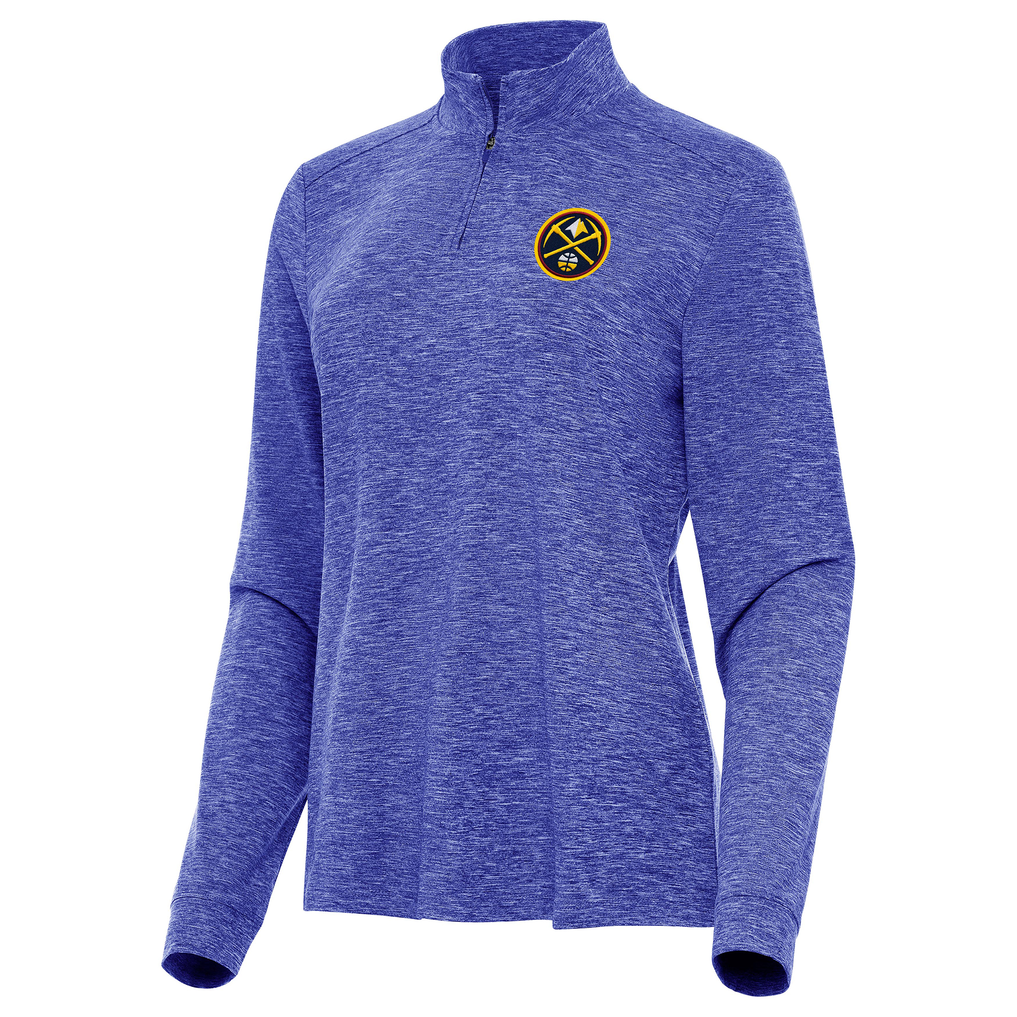 Women's Antigua Heather Royal Denver Nuggets Mentor Quarter-Zip Mock Long Sleeve Top