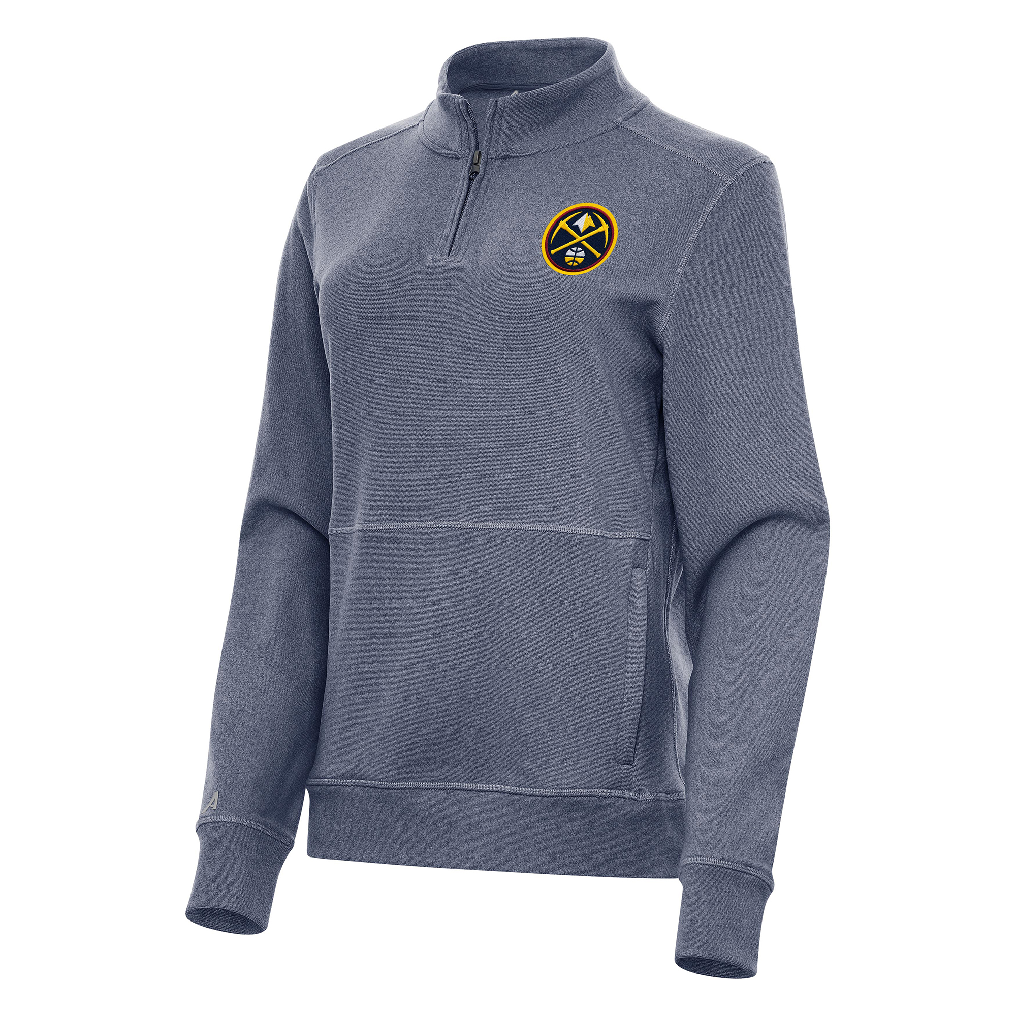 Women's Antigua Heather Navy Denver Nuggets Crush Quarter-Zip Fleece Sweatshirt
