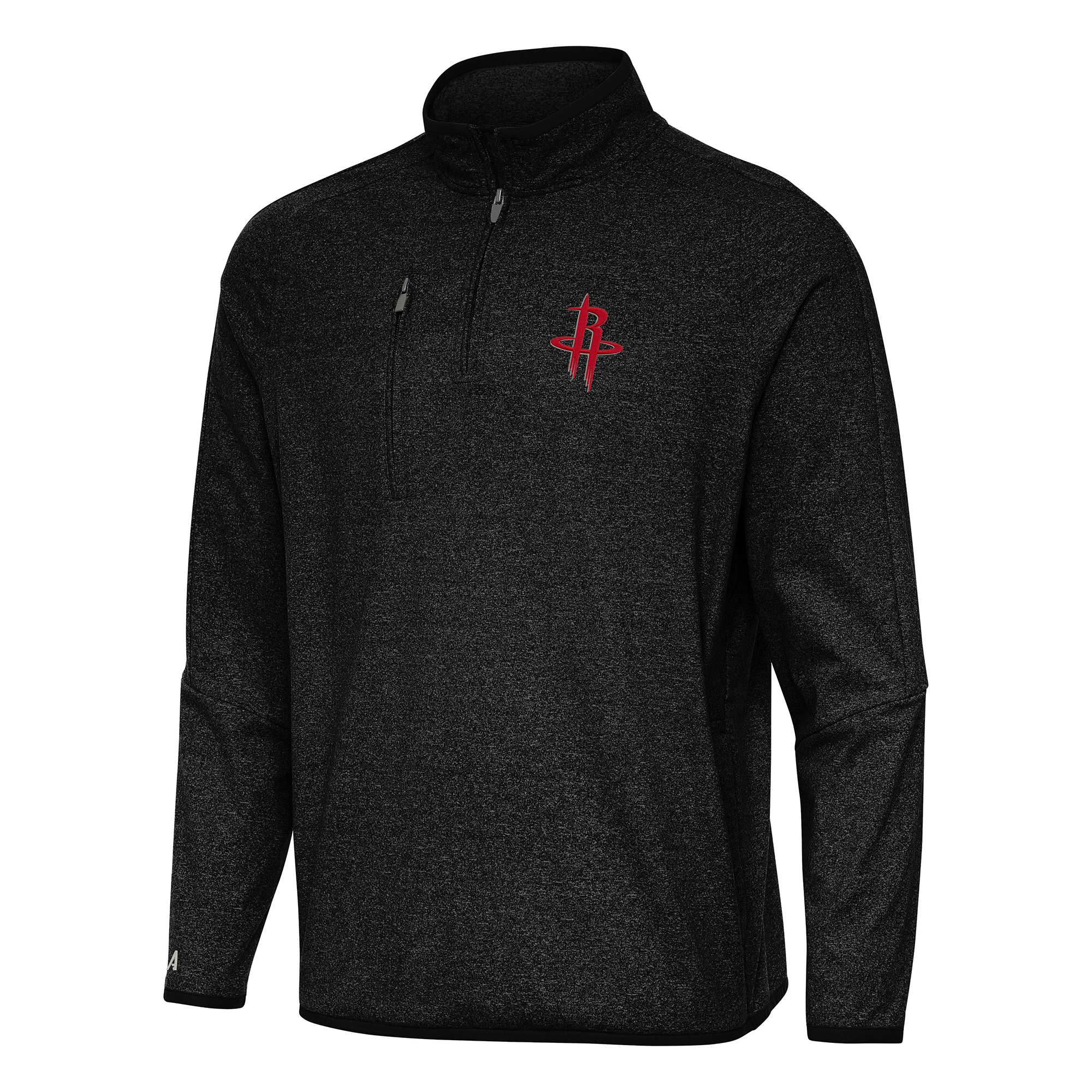 Men's Antigua Heather Black Houston Rockets Certain Quarter-Zip Tri-Blend Sweatshirt