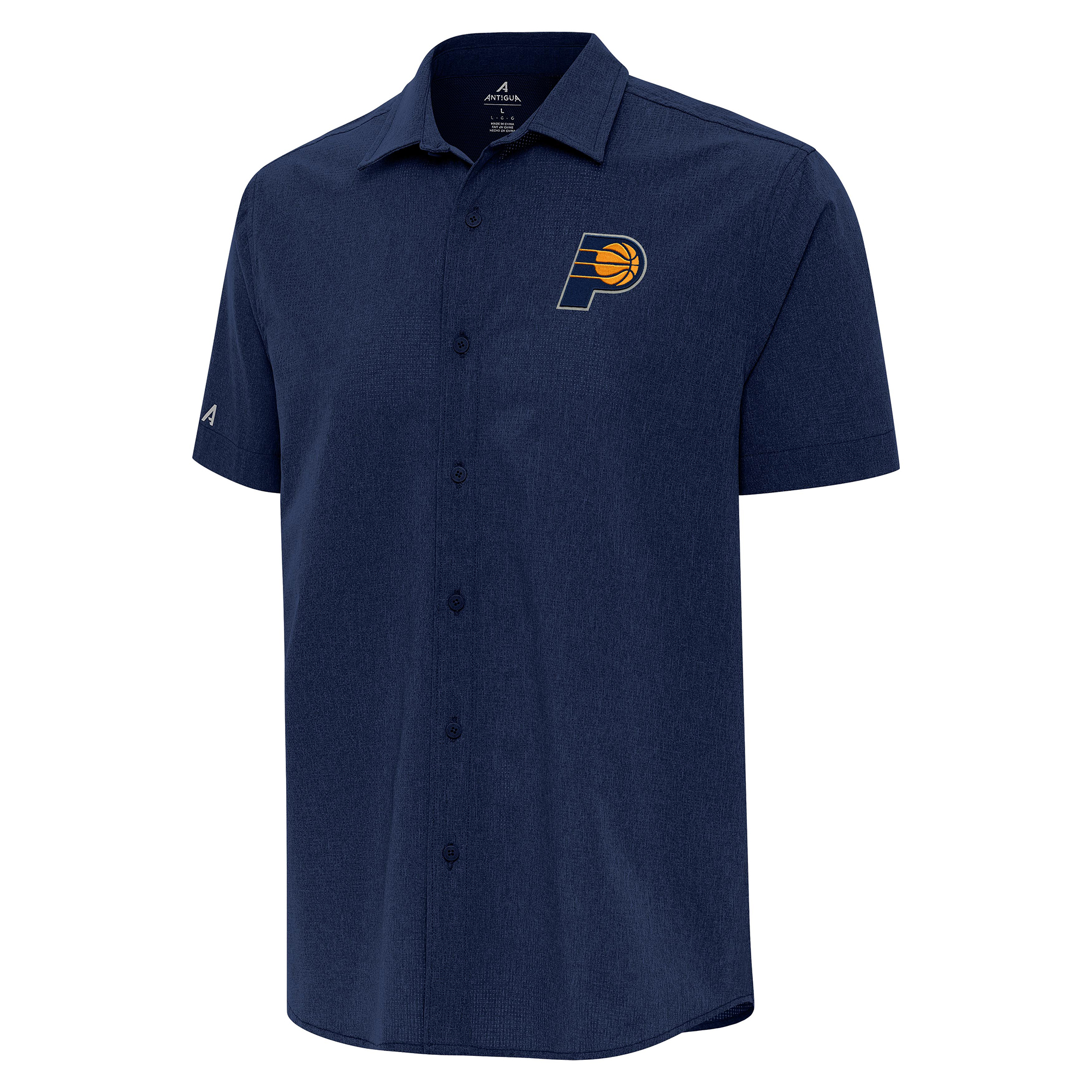 Men's Antigua Navy Indiana Pacers Activate Woven Short Sleeve Button-Up Shirt