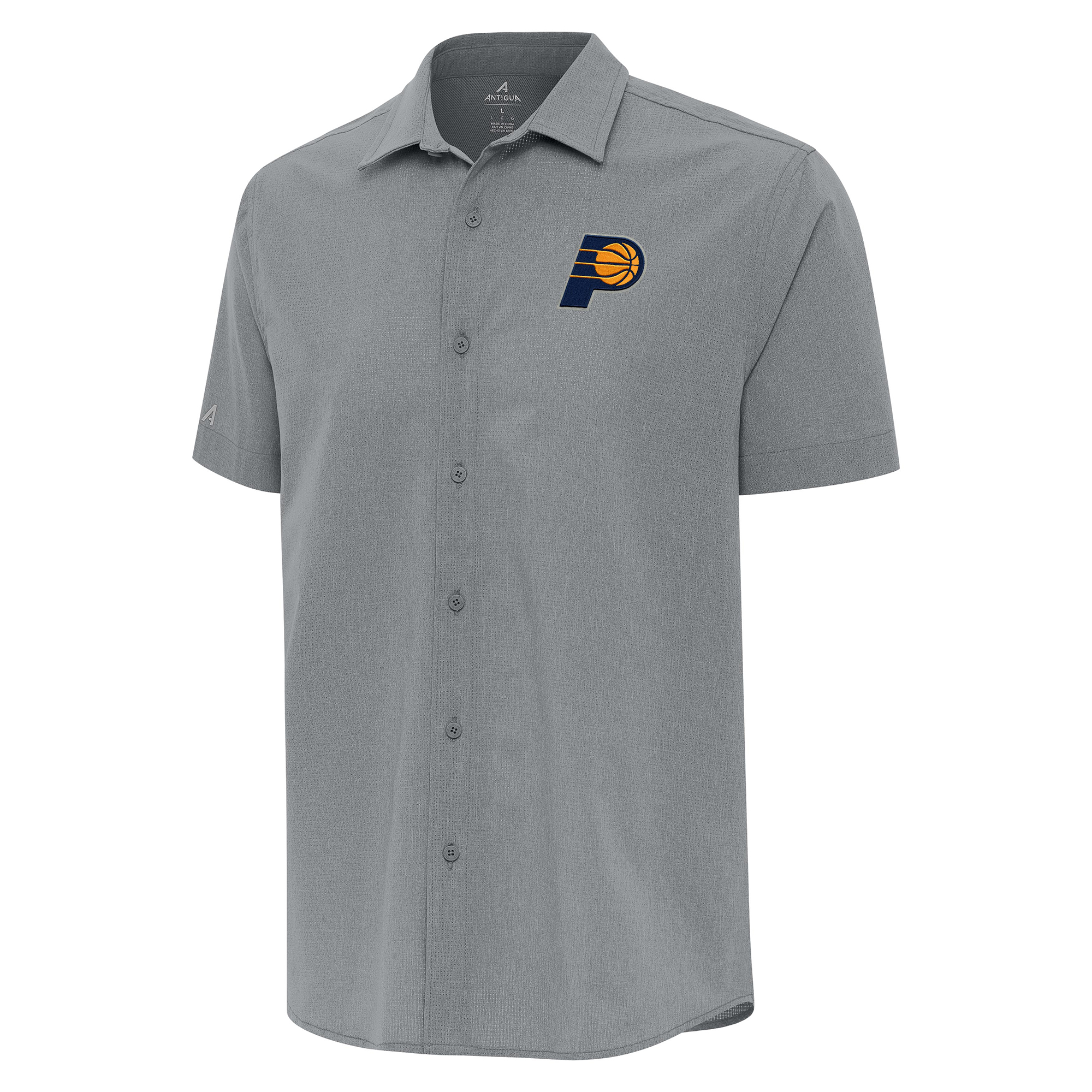 Men's Antigua Gray Indiana Pacers Activate Woven Short Sleeve Button-Up Shirt