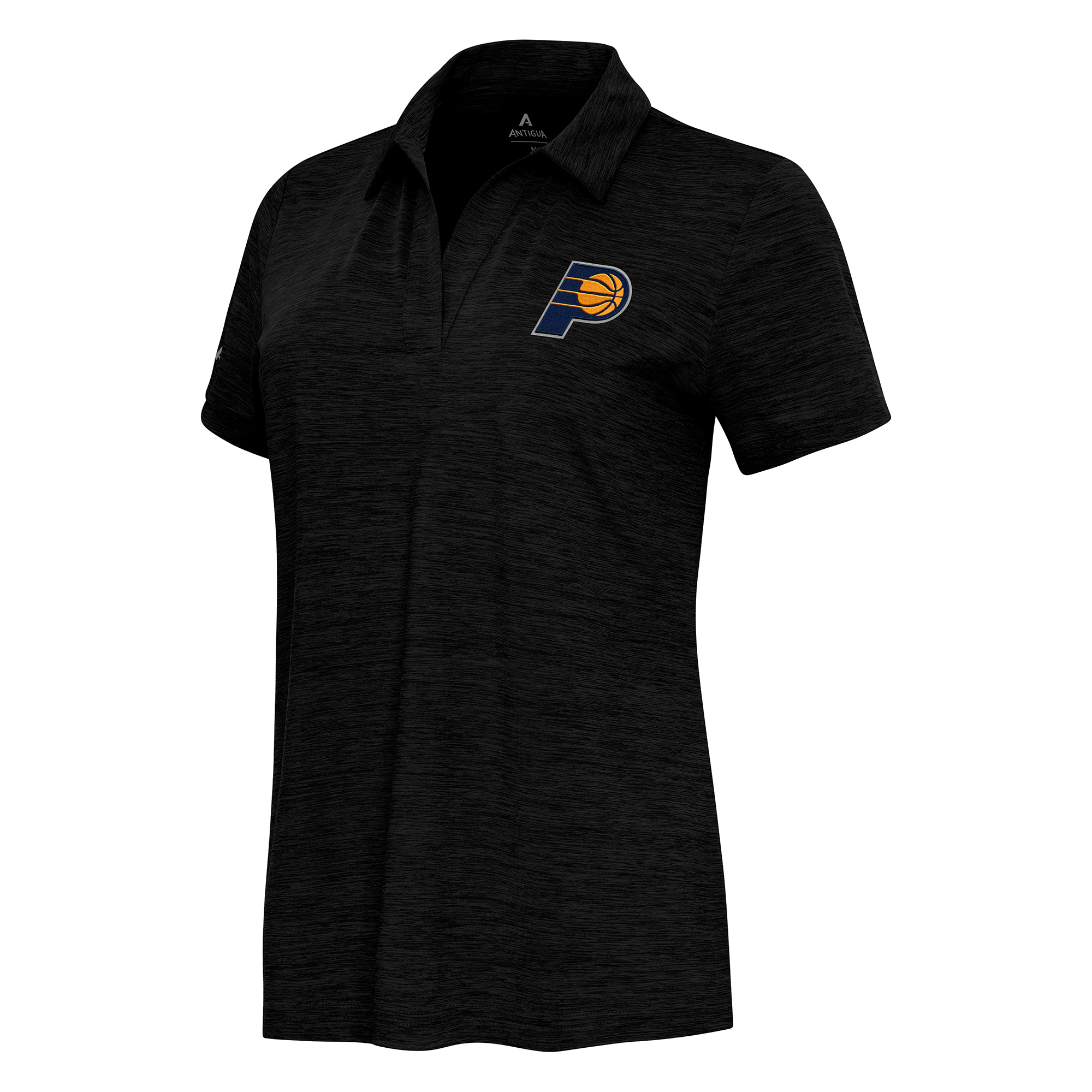 Women's Antigua Heather Black Indiana Pacers Layout V-Neck Polo