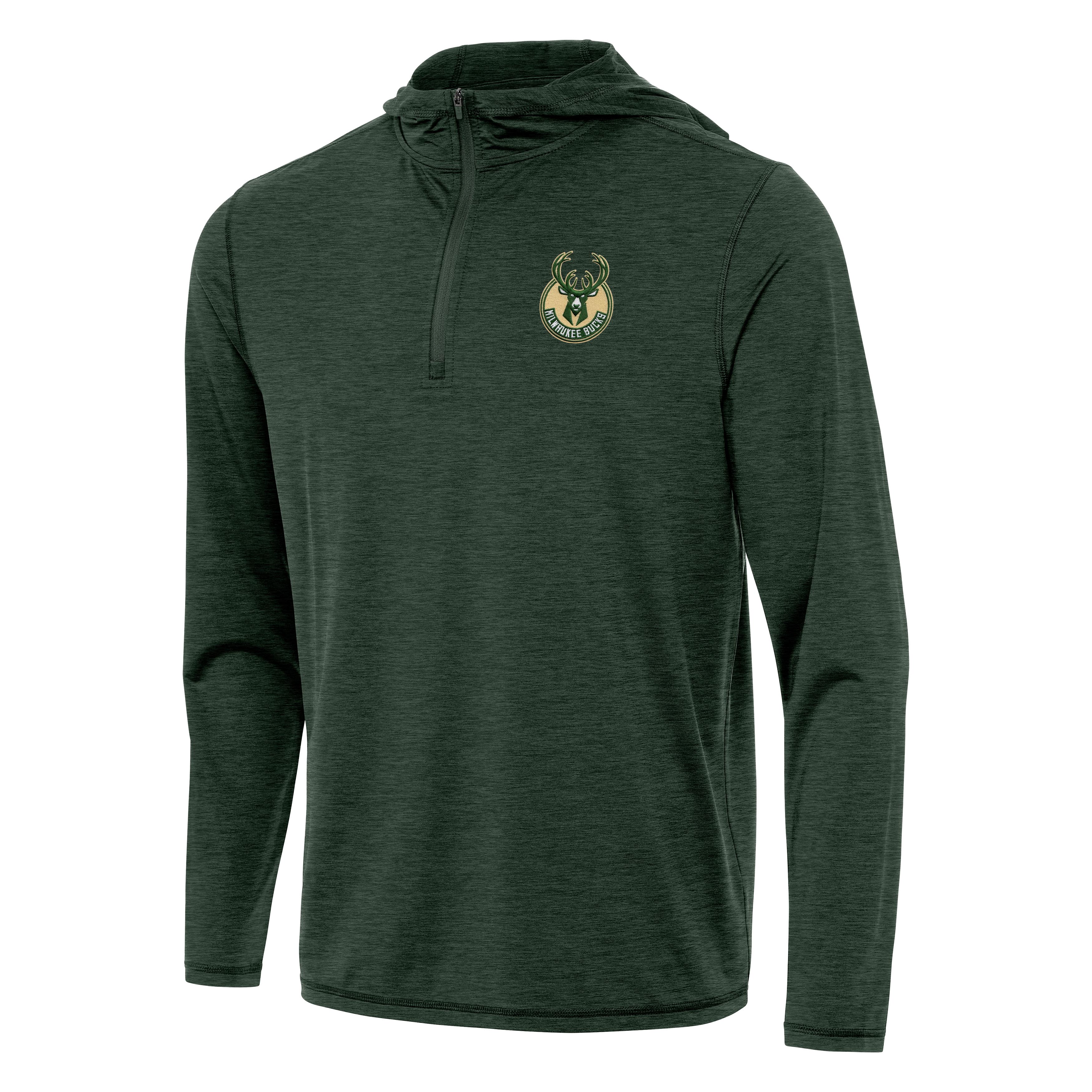 Men's Antigua Hunter Green Milwaukee Bucks Tidy Quarter-Zip Hoodie