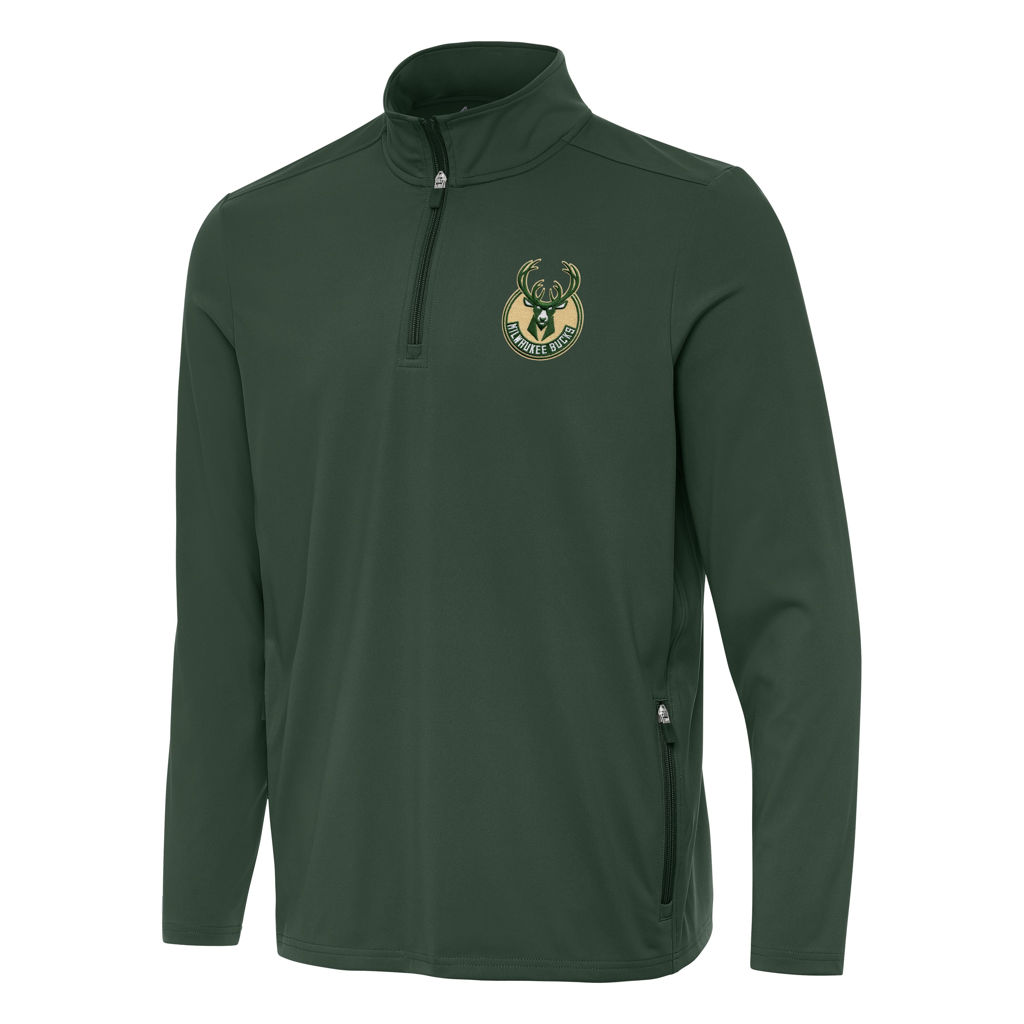 Men's Antigua Hunter Green Milwaukee Bucks Perilous Quarter-Zip Sweatshirt
