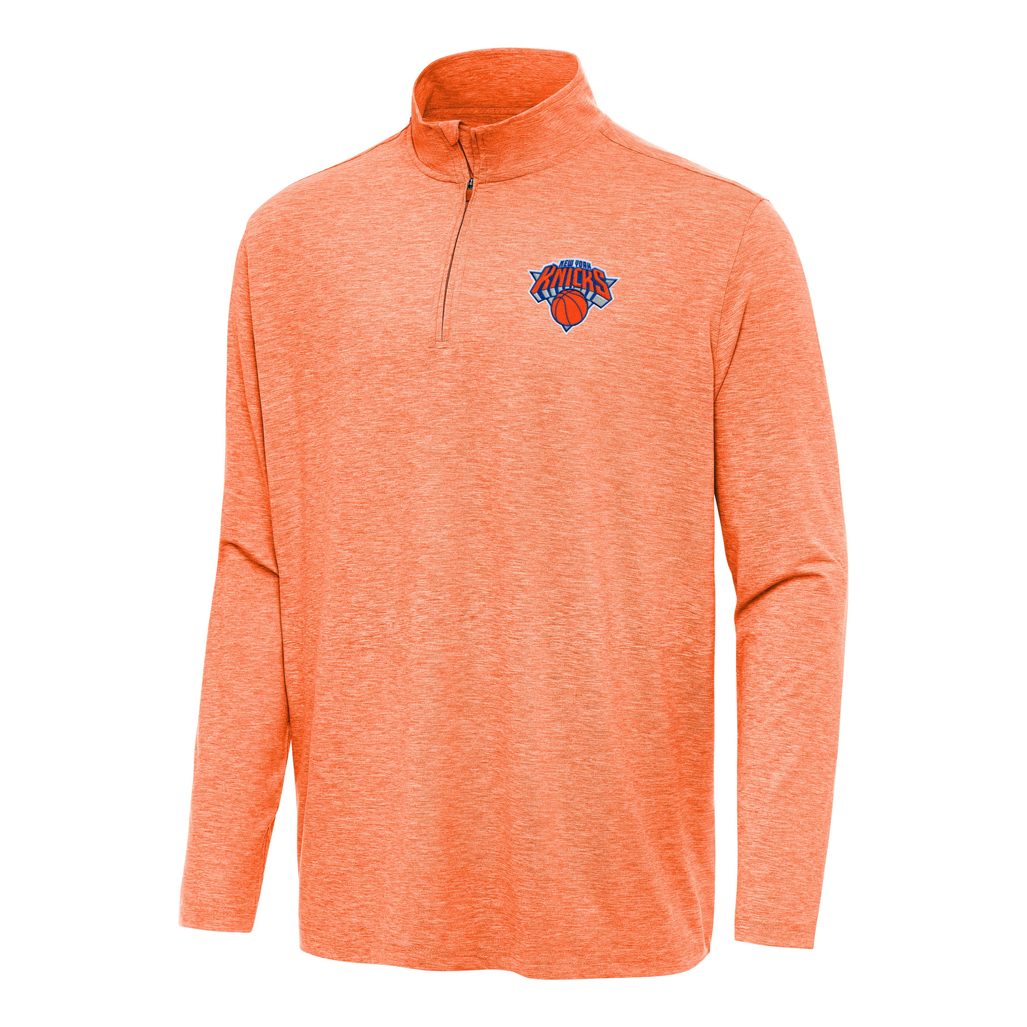 Men's Antigua Heather Orange New York Knicks Hunk Quarter-Zip Top
