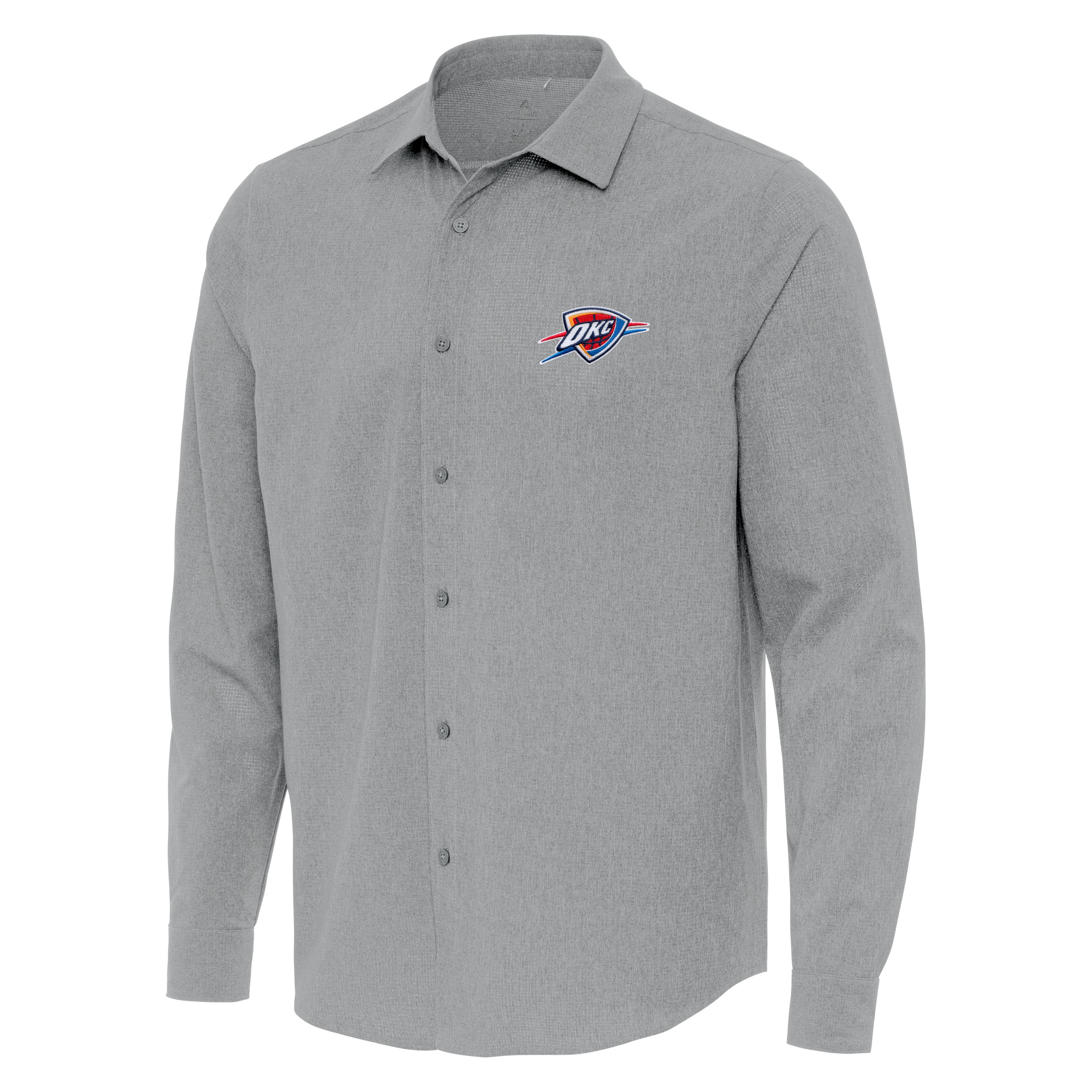 Men's Antigua Gray Oklahoma City Thunder Exposure Woven Long Sleeve Button-Up Shirt