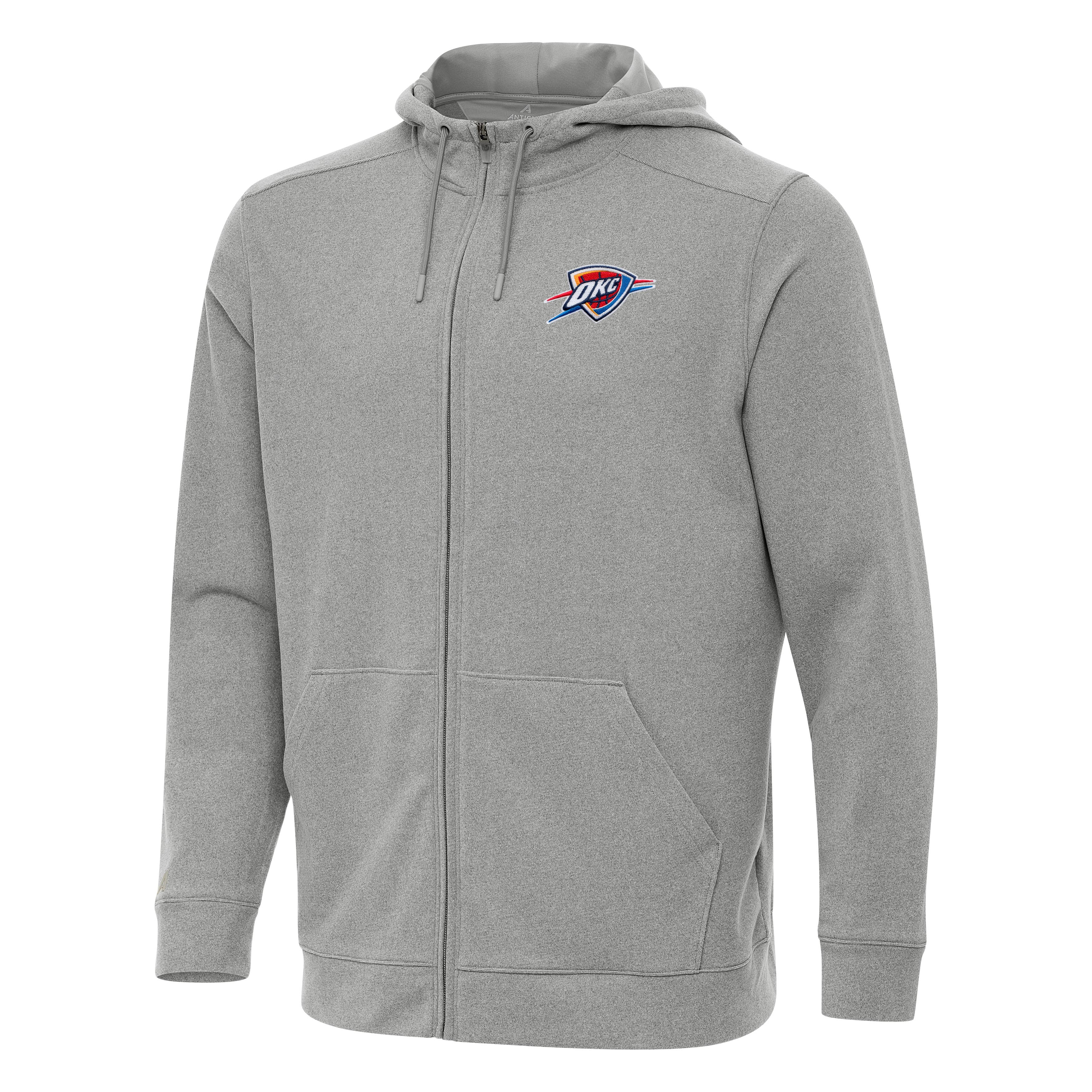 Men's Antigua Heather Gray Oklahoma City Thunder Effortless Full-Zip Hoodie Jacket