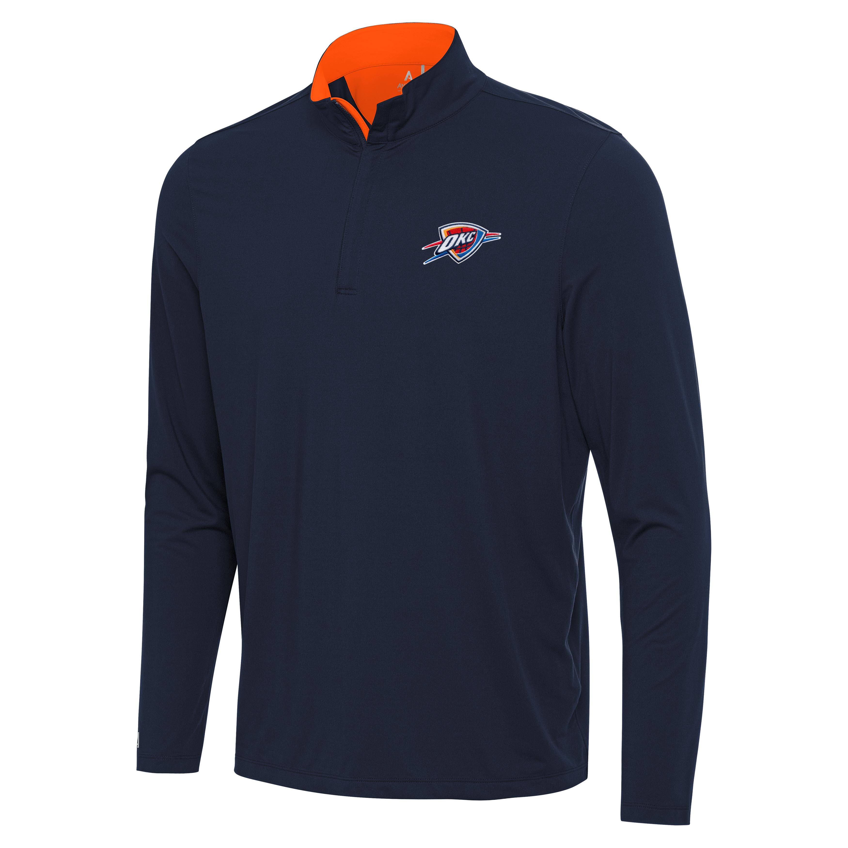 Men's Antigua Navy/Orange Oklahoma City Thunder Content Quarter-Zip Top