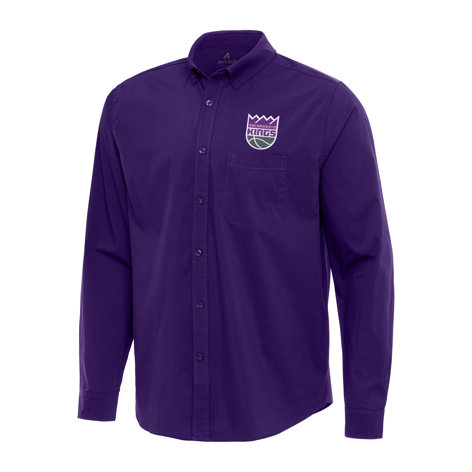 Men's Antigua Purple Sacramento Kings Flight Woven Tri-Blend Long Sleeve Button-Down Shirt