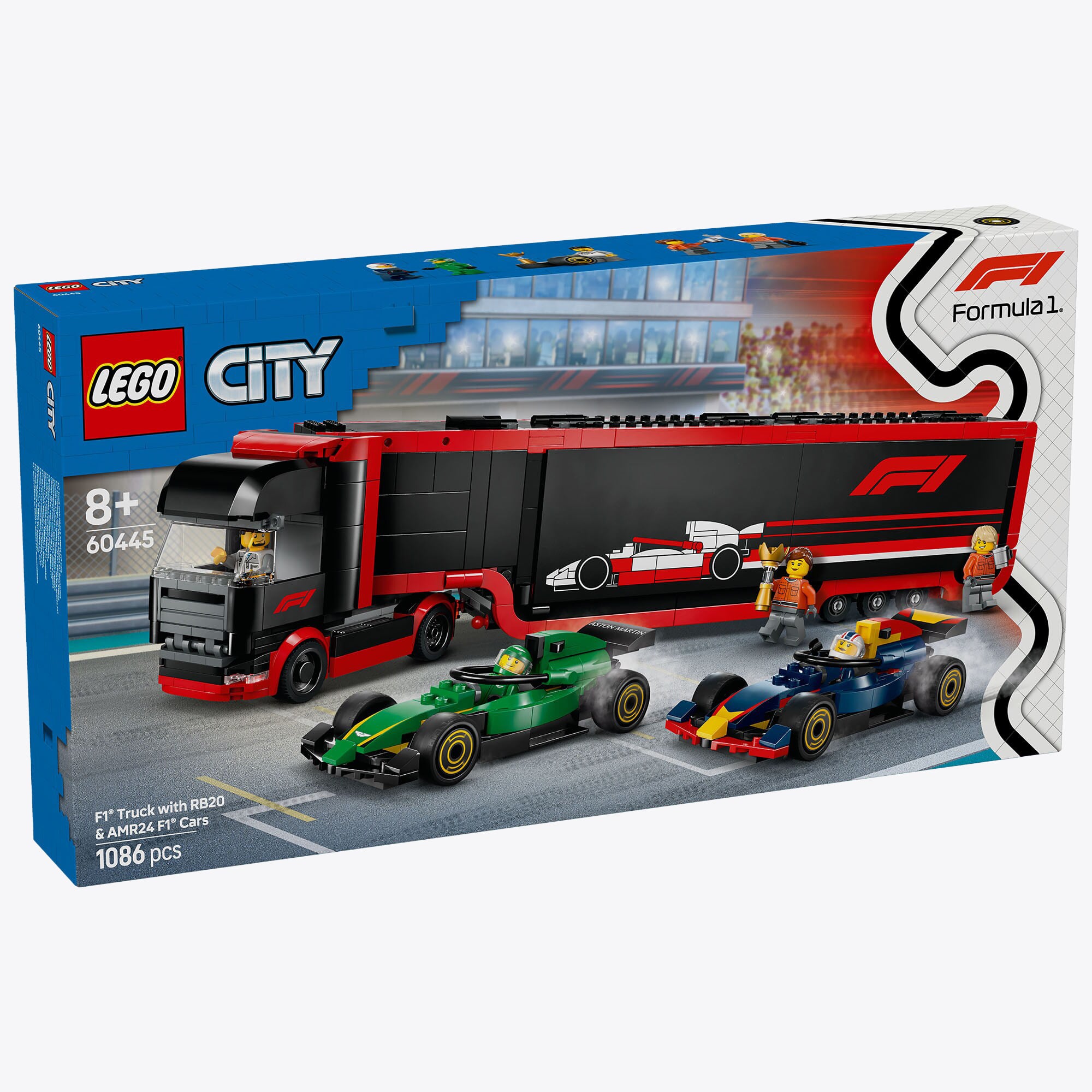 LEGO City F1 Truck with RB20 & AMR24 F1 Cars 60445