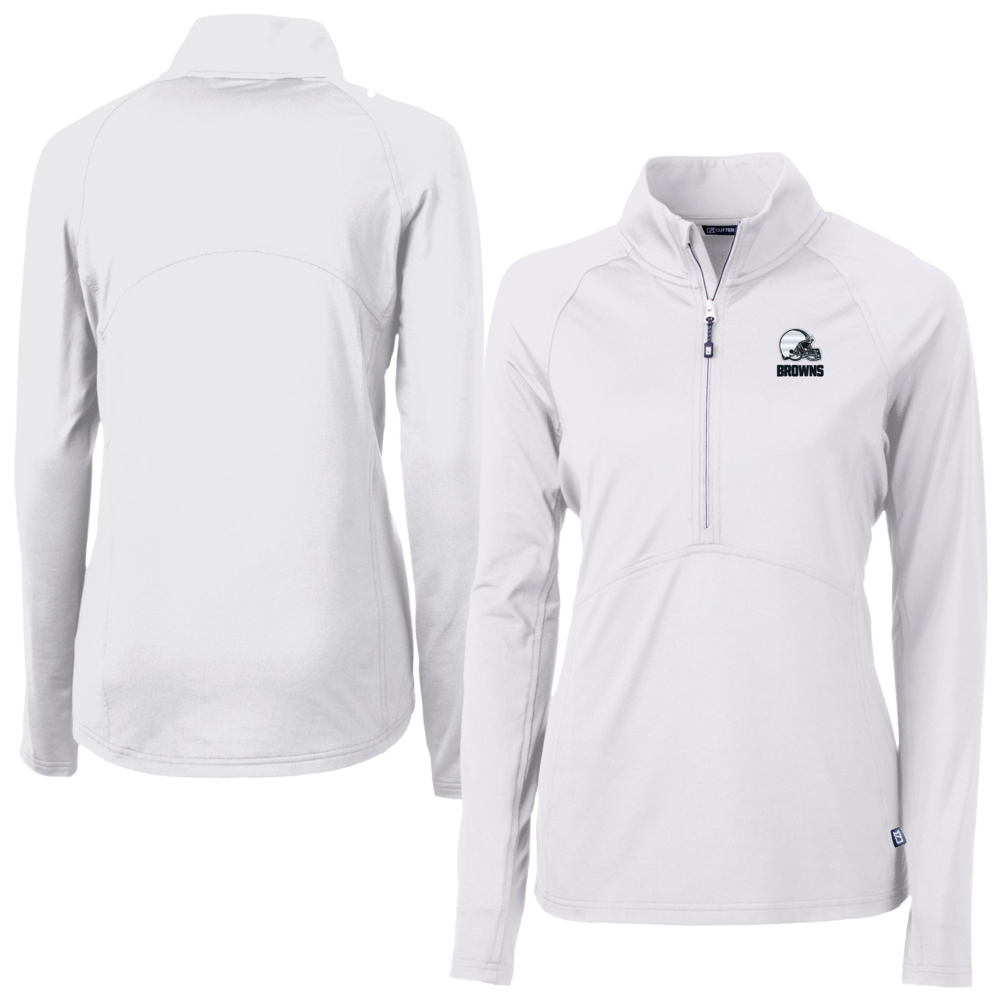 Women's Cutter & Buck White Cleveland Browns Adapt Eco Knit Stretch Recycled Half-Zip Pullover Top