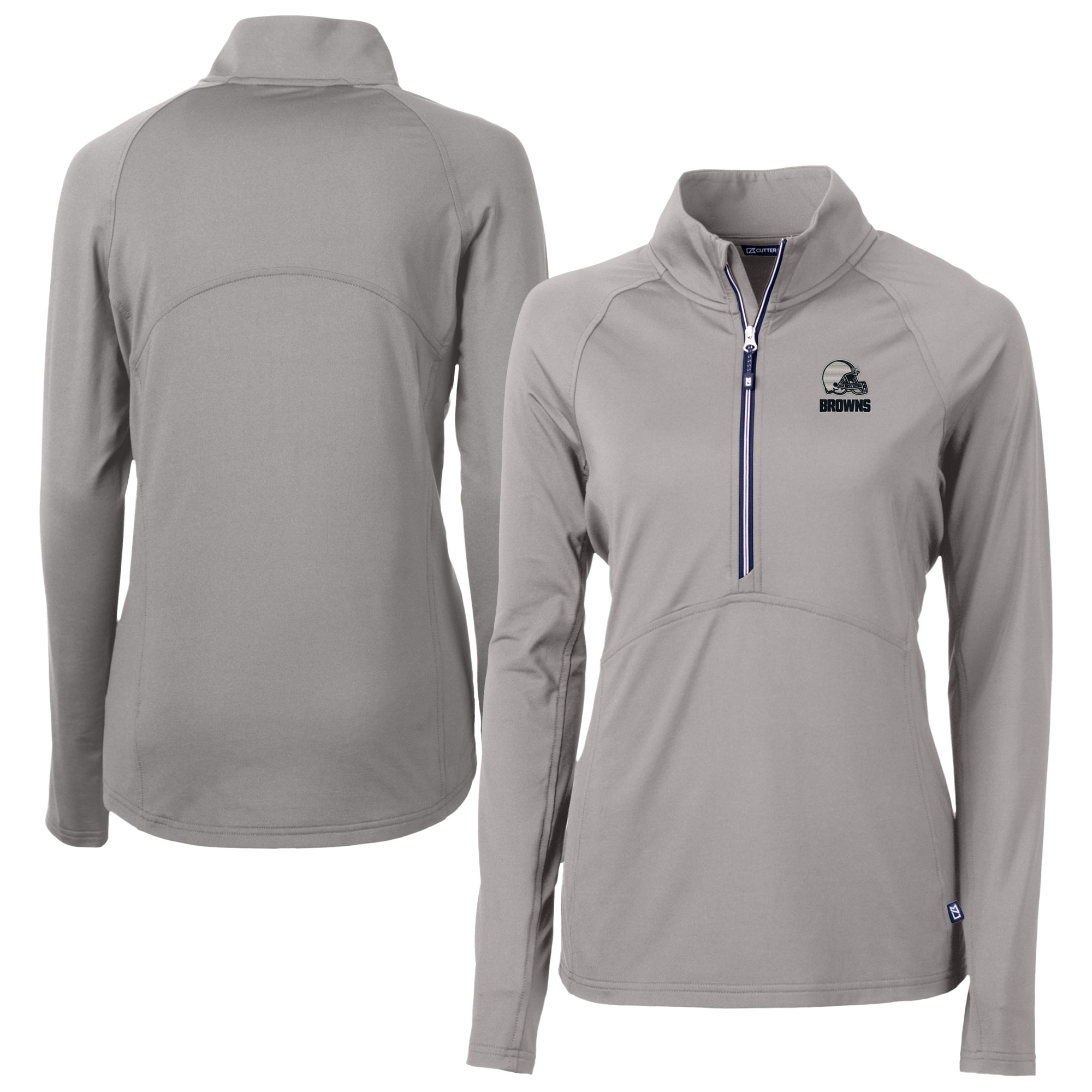 Women's Cutter & Buck Gray Cleveland Browns Adapt Eco Knit Stretch Recycled Half-Zip Pullover Top