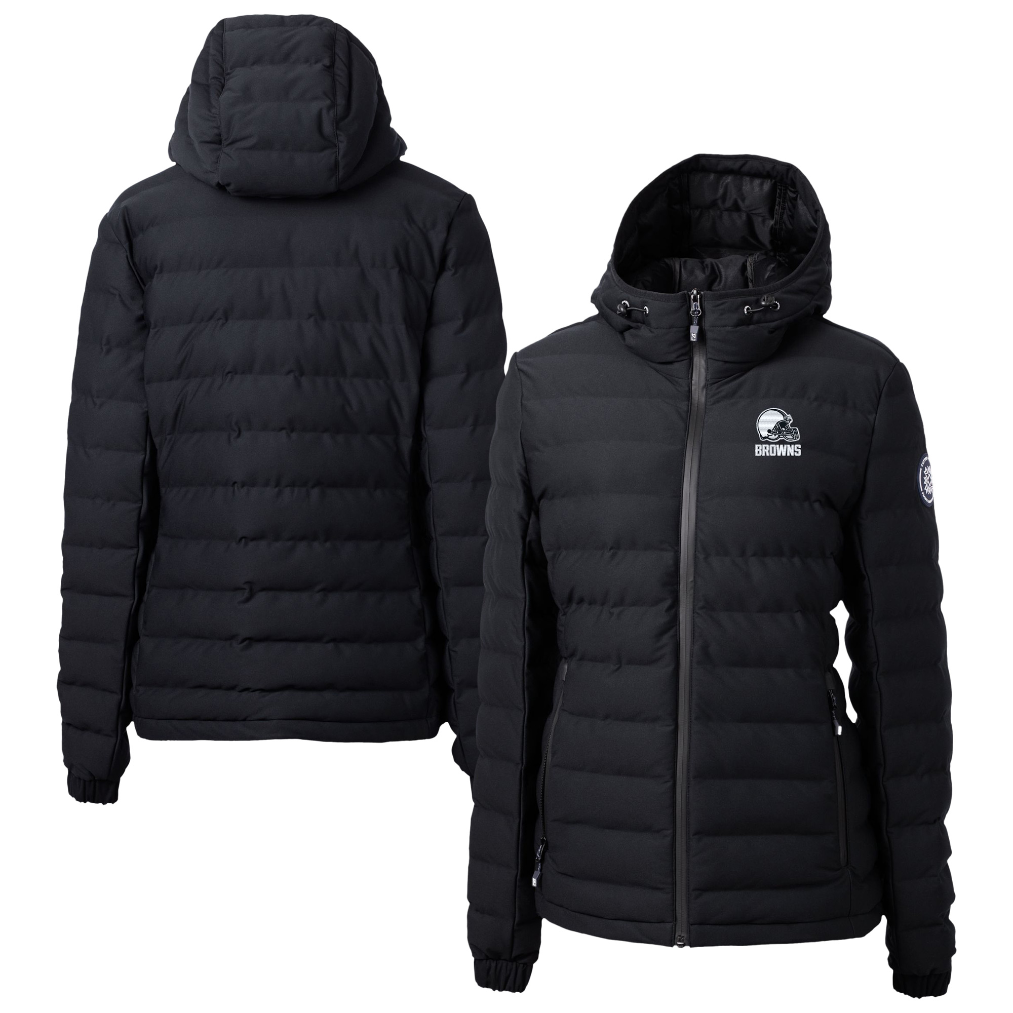 Women's Cutter & Buck Black Cleveland Browns Mission Ridge Repreve® Eco Insulated Full-Zip Hooded Puffer Jacket