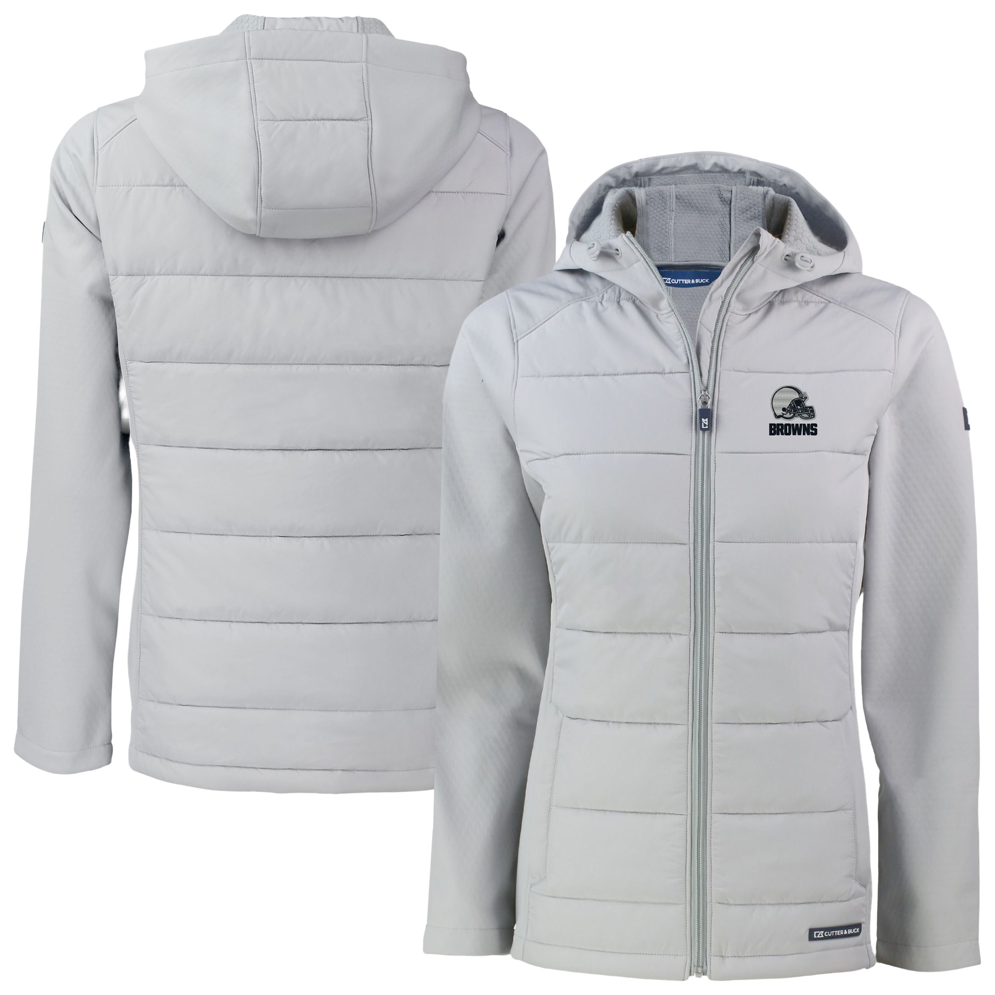 Women's Cutter & Buck Gray Cleveland Browns Evoke Hybrid Eco Softshell Recycled Full-Zip Hooded Jacket
