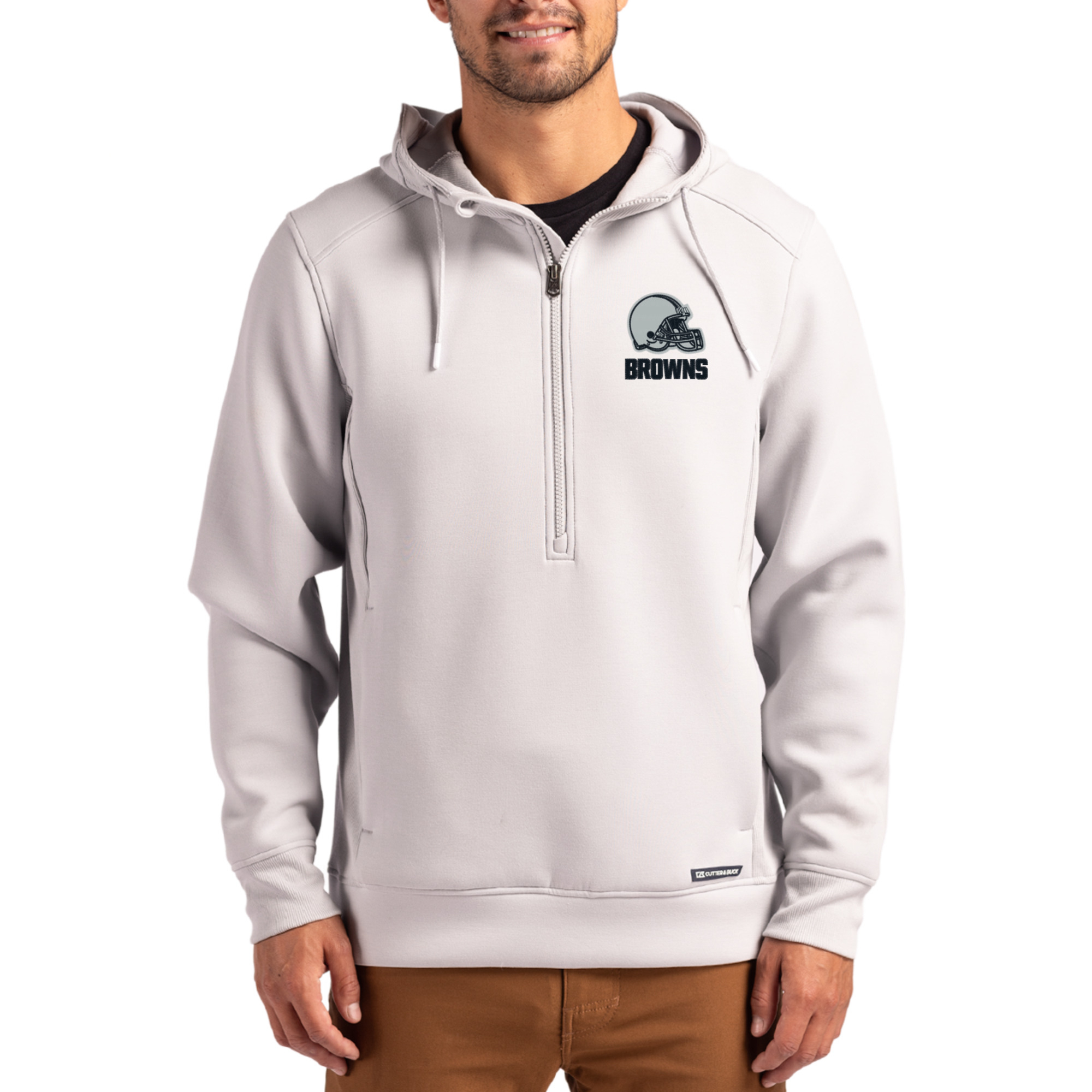 Men's Cutter & Buck Gray Cleveland Browns Roam Eco Recycled Half-Zip Pullover Hoodie