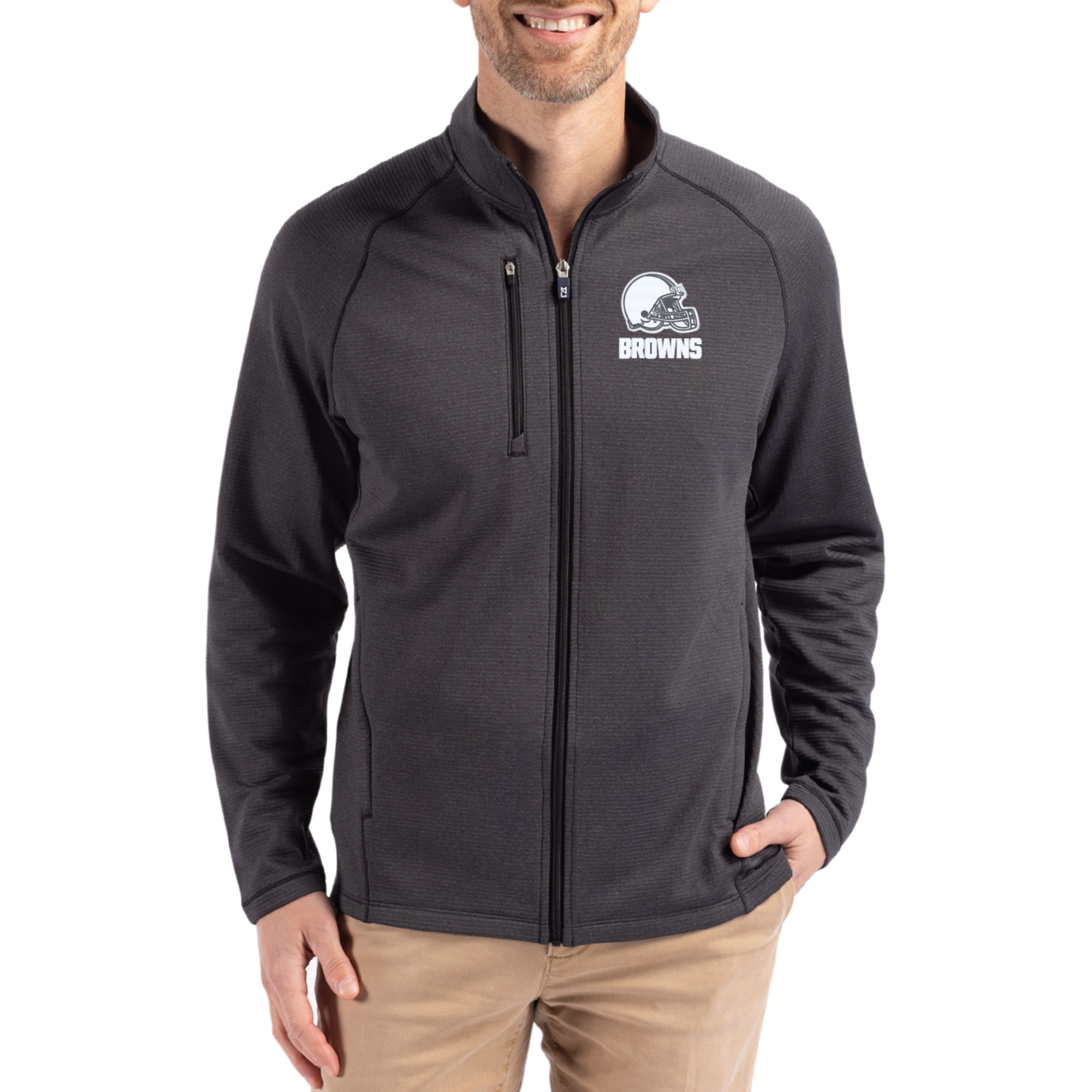 Men's Cutter & Buck Heather Black Cleveland Browns Peshastin Eco Fleece Recycled Full-Zip Jacket