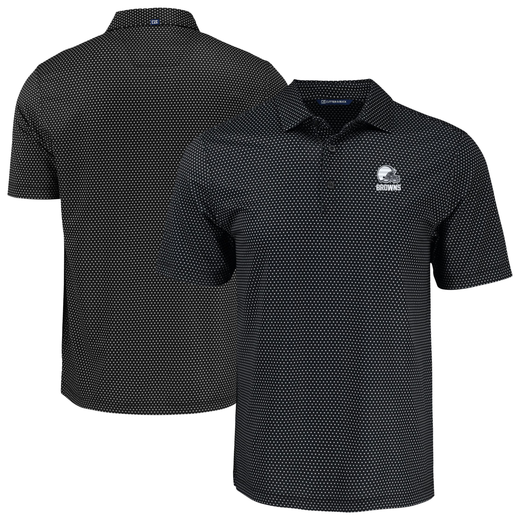 Men's Cutter & Buck Black Cleveland Browns Pike Eco Shadow Check Print Recycled Polo