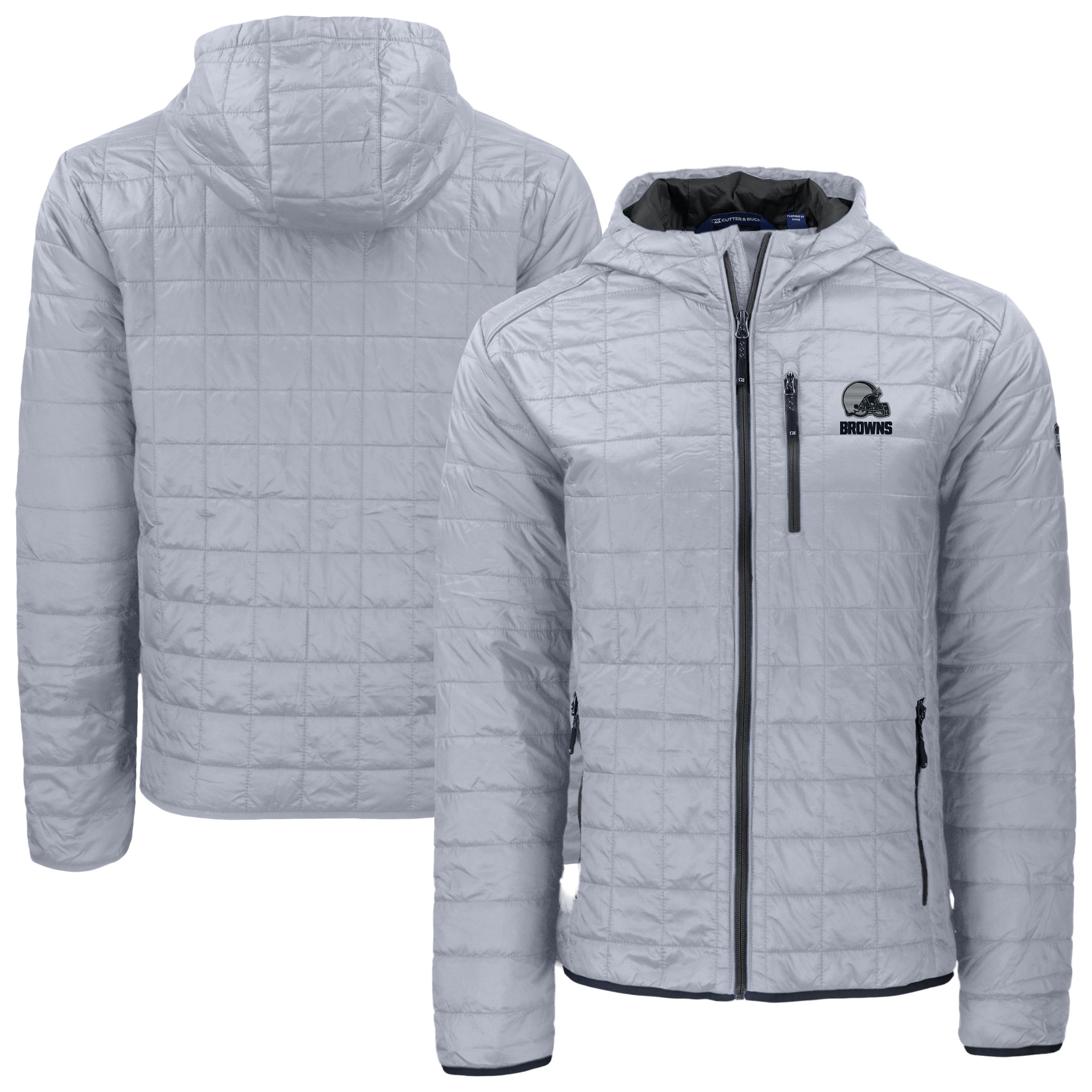 Men's Cutter & Buck Gray Cleveland Browns Rainier Primaloft Eco Full-Zip Hooded Jacket