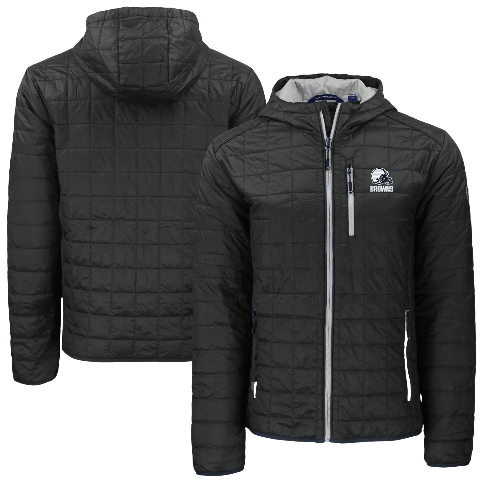 Men's Cutter & Buck Black Cleveland Browns Rainier Primaloft Eco Full-Zip Hooded Jacket