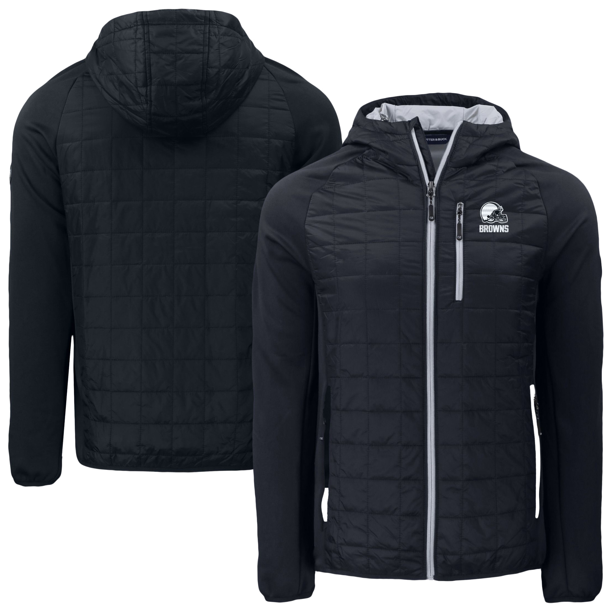 Men's Cutter & Buck Black Cleveland Browns Rainier Primaloft Eco Full-Zip Hoodie Hybrid Jacket