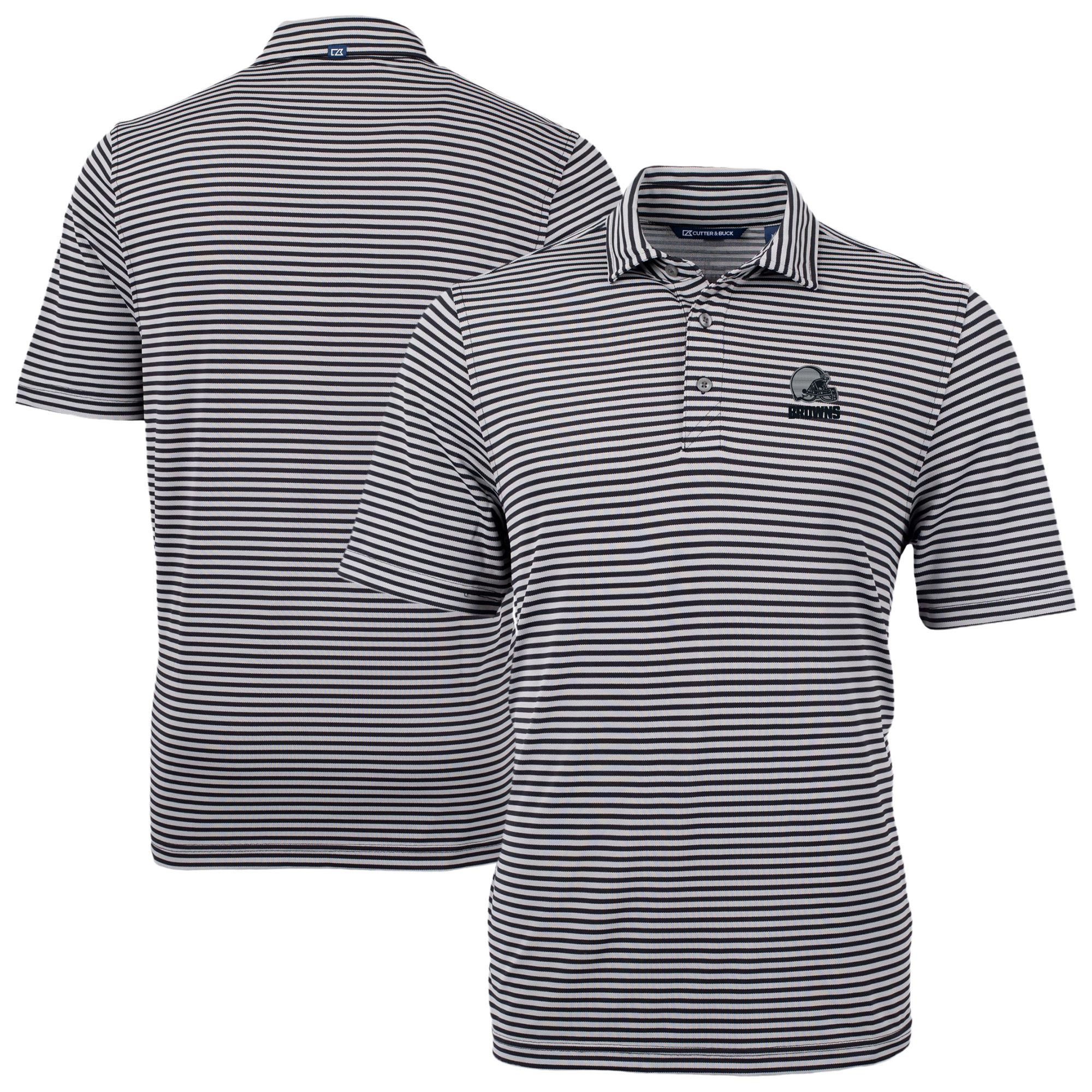 Men's Cutter & Buck Black Cleveland Browns Big & Tall Virtue Eco Pique Stripe Recycled Polo