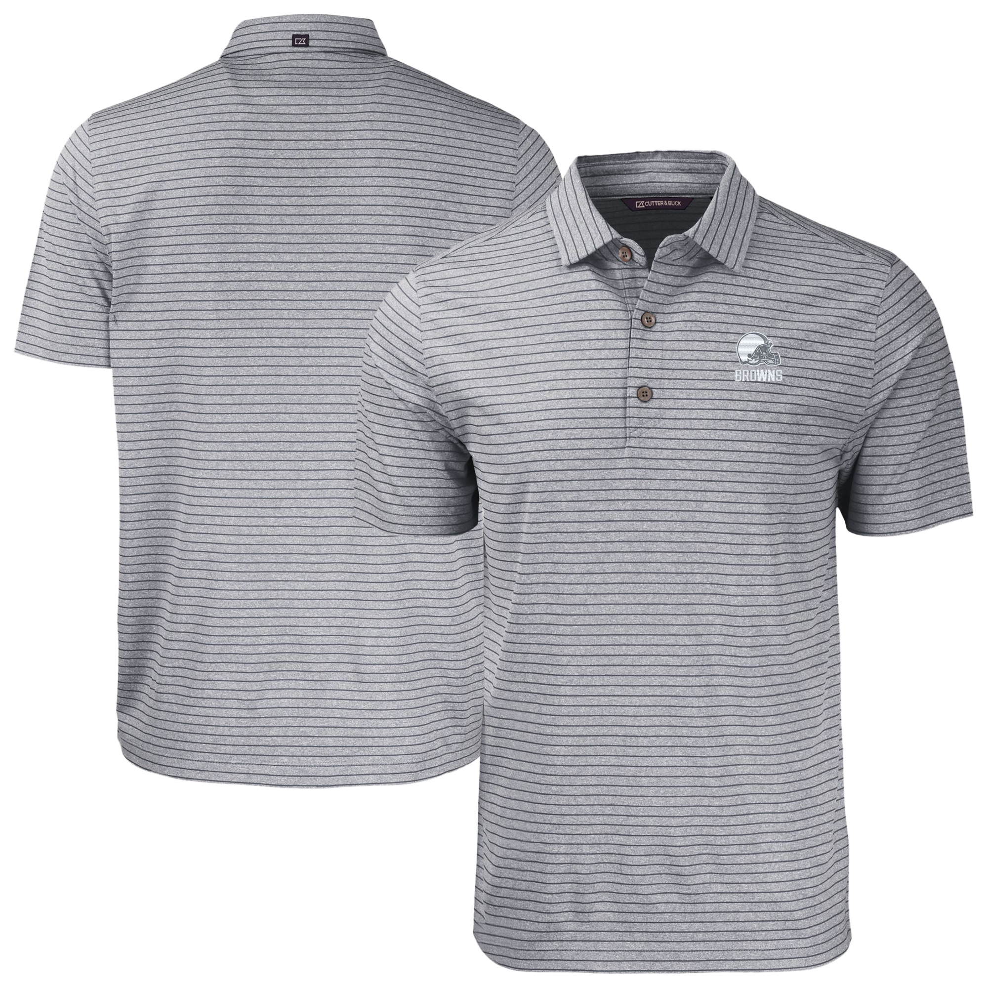 Men's Cutter & Buck Heather Charcoal Cleveland Browns Big & Tall Forge Eco Heather Stripe Stretch Recycled Polo