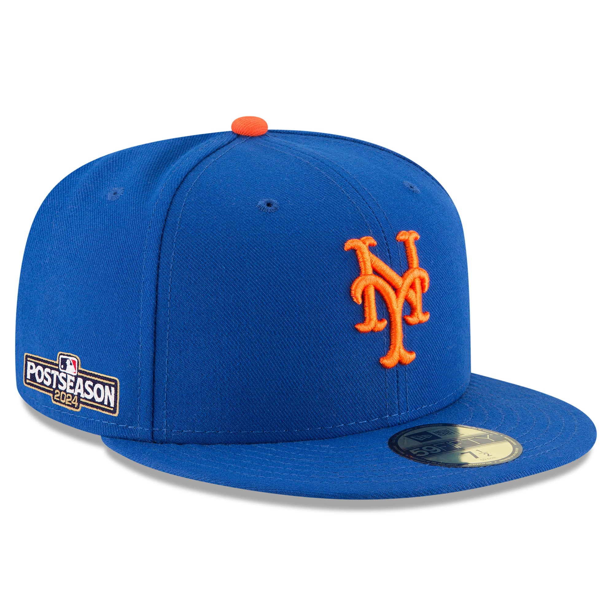 Men's New Era Royal New York Mets 2024 MLB Postseason Side Patch 59FIFTY Fitted Hat: retailer-supplied image