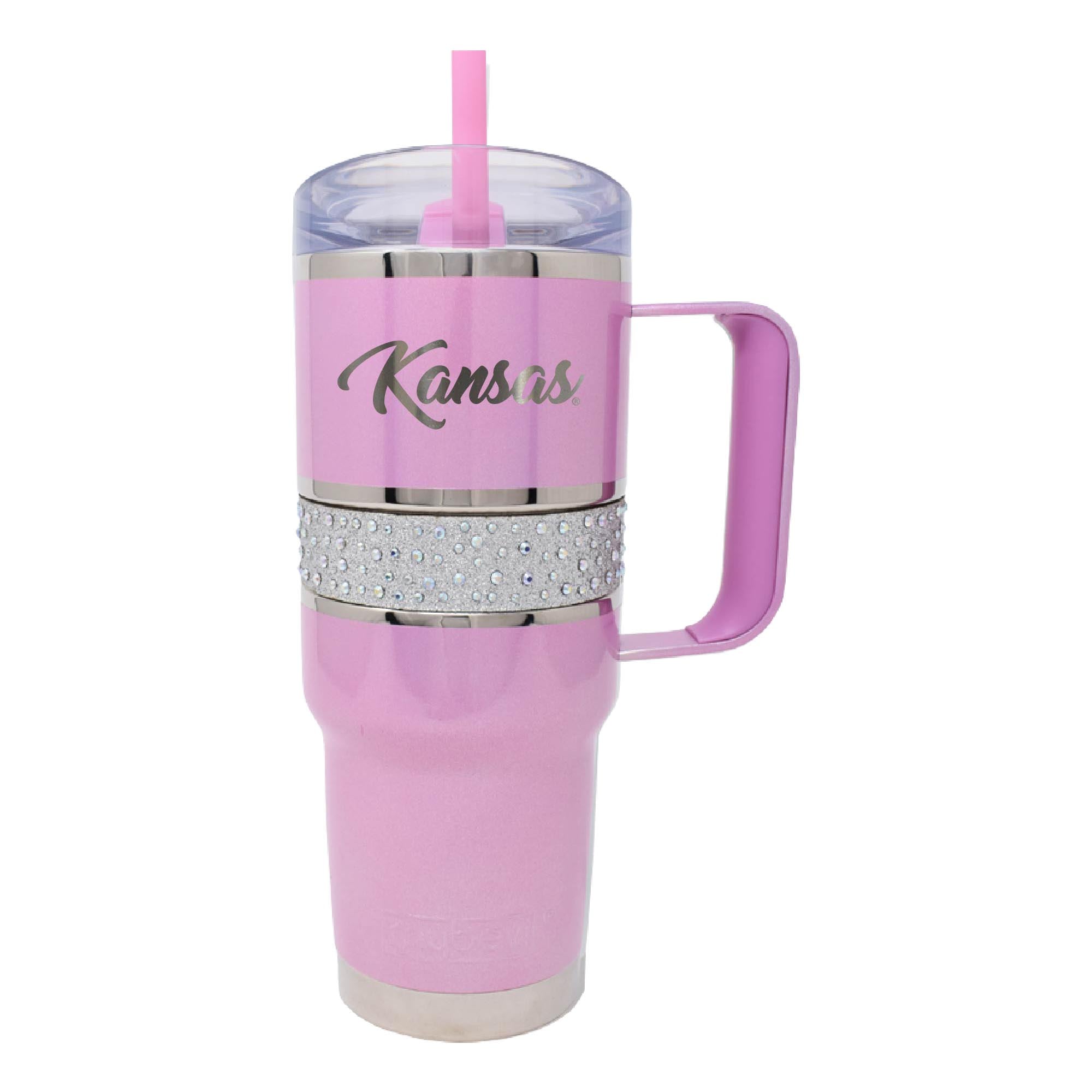 Pink Kansas Jayhawks 32oz. MyBevi Rhinestone Hollywood Travel Mug