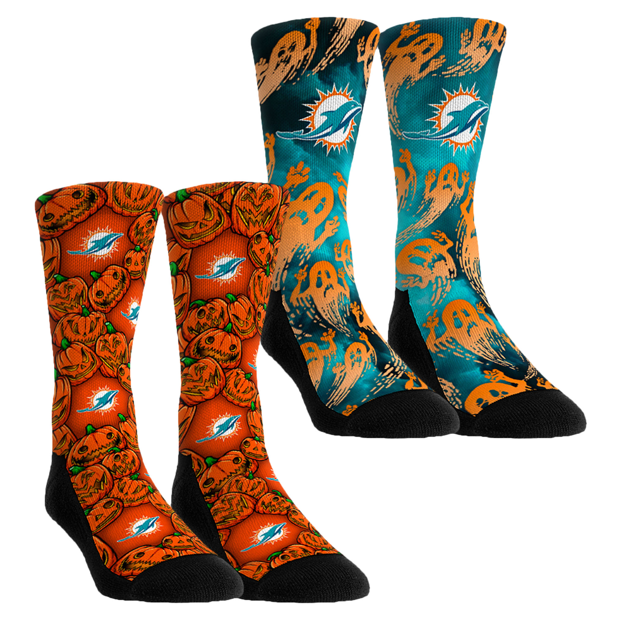 Unisex Rock Em  Orange Miami Dolphins Halloween Crew Socks 2-Pack Set