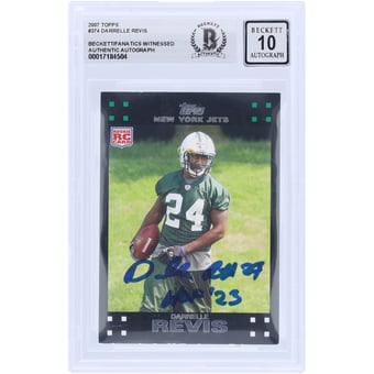 Darrelle Revis New York Jets Autographed 2007 Topps #374 Beckett Fanatics Witnessed Authenticated 10 Rookie Card with "HOF '23" Inscription