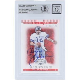 Roger Staubach Dallas Cowboys Autographed 2007 Topps Triple Threads #99 #/1449 Beckett Fanatics Witnessed Authenticated 10 Card