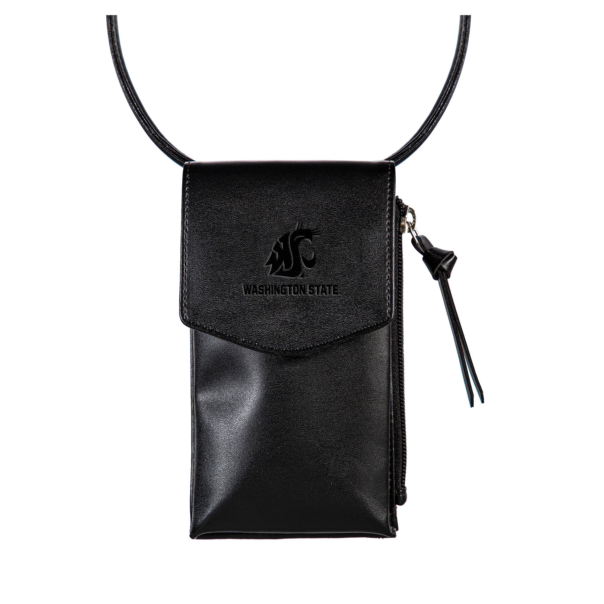 Black Washington State Cougars Hybrid Leather Crossbody Cell Phone Wallet