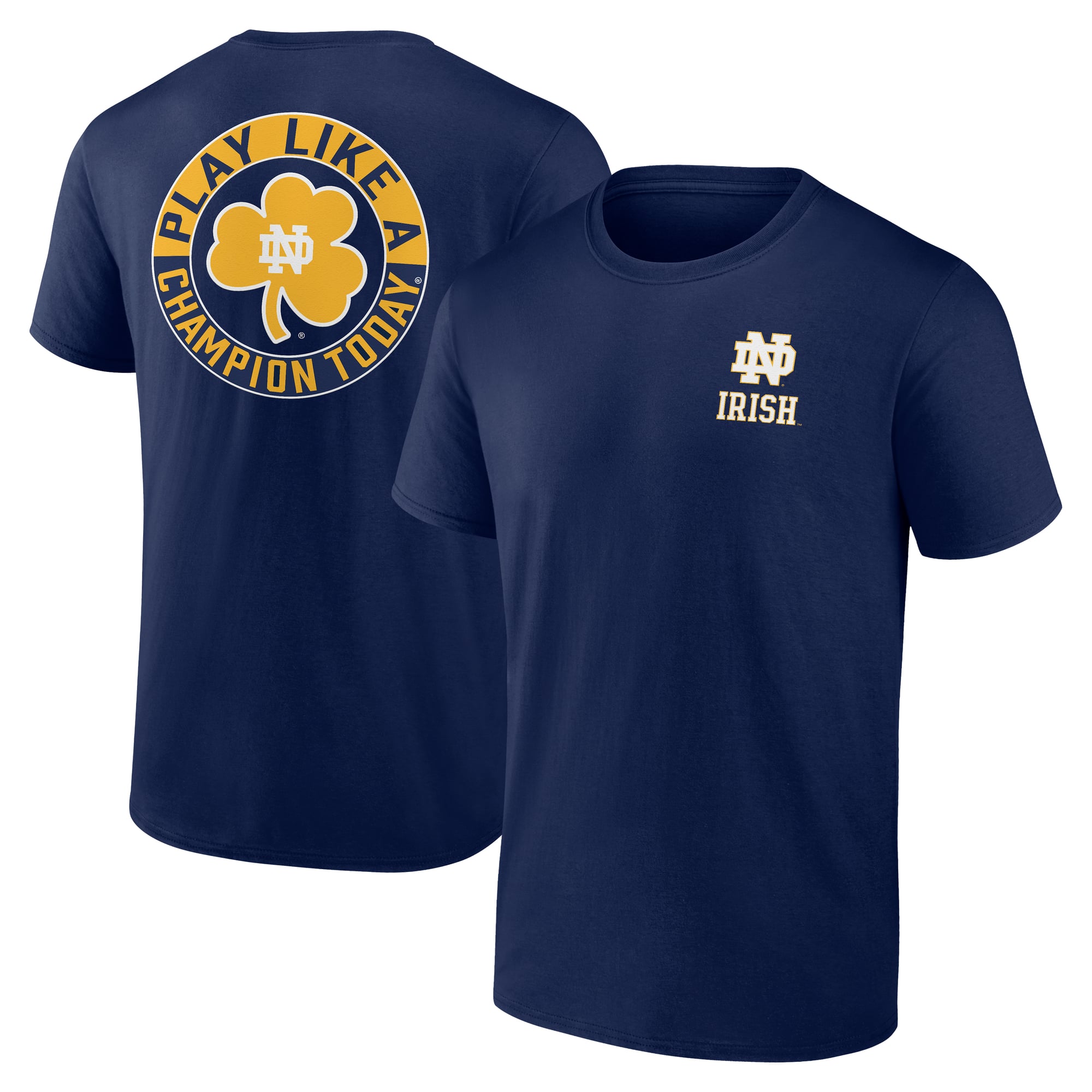 Men's Fanatics Navy Notre Dame Fighting Irish Shamrock Two Hit T-Shirt: retailer-supplied image