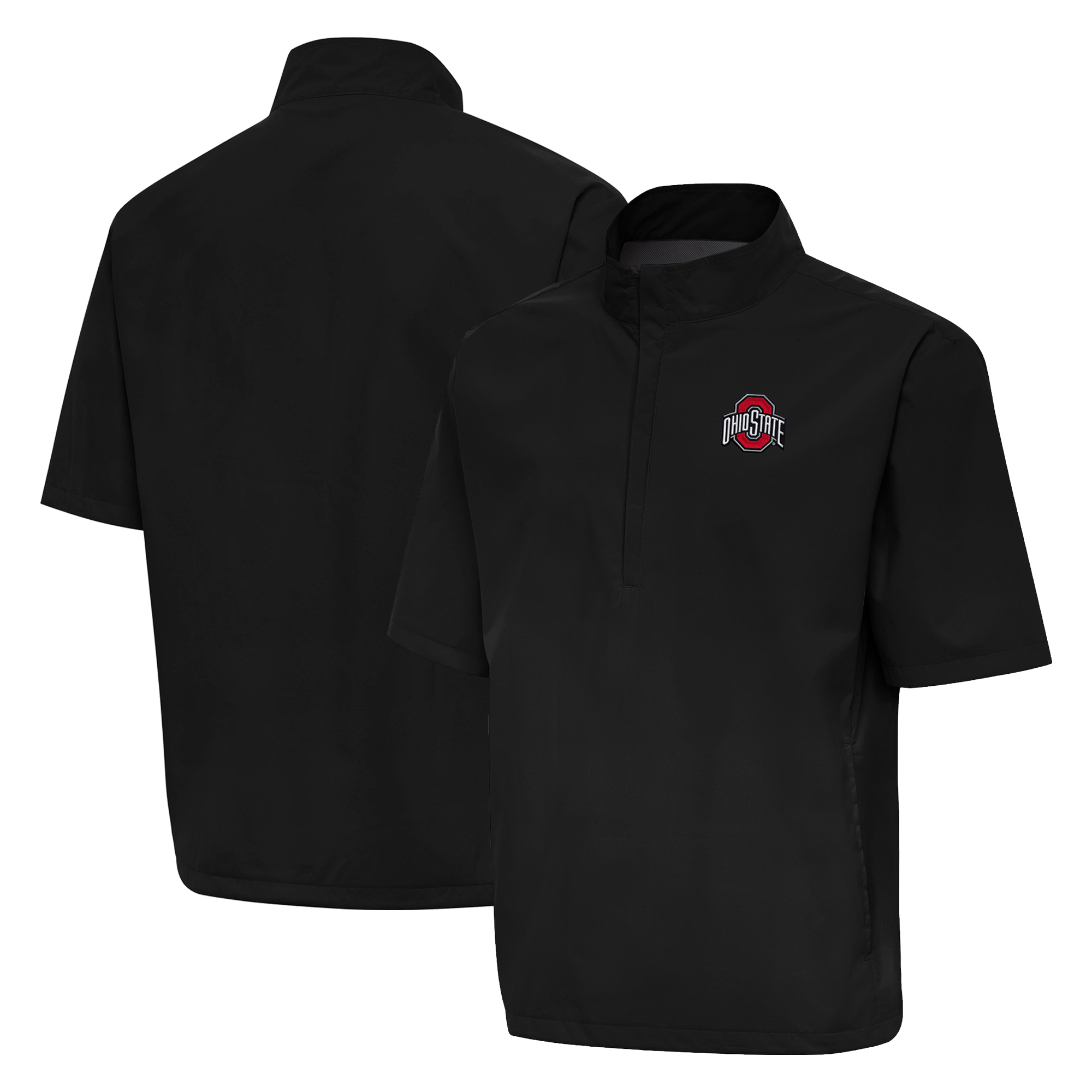 Men’s Antigua Black Ohio State Buckeyes Brisk Short Sleeve Quarter-Zip Windshirt