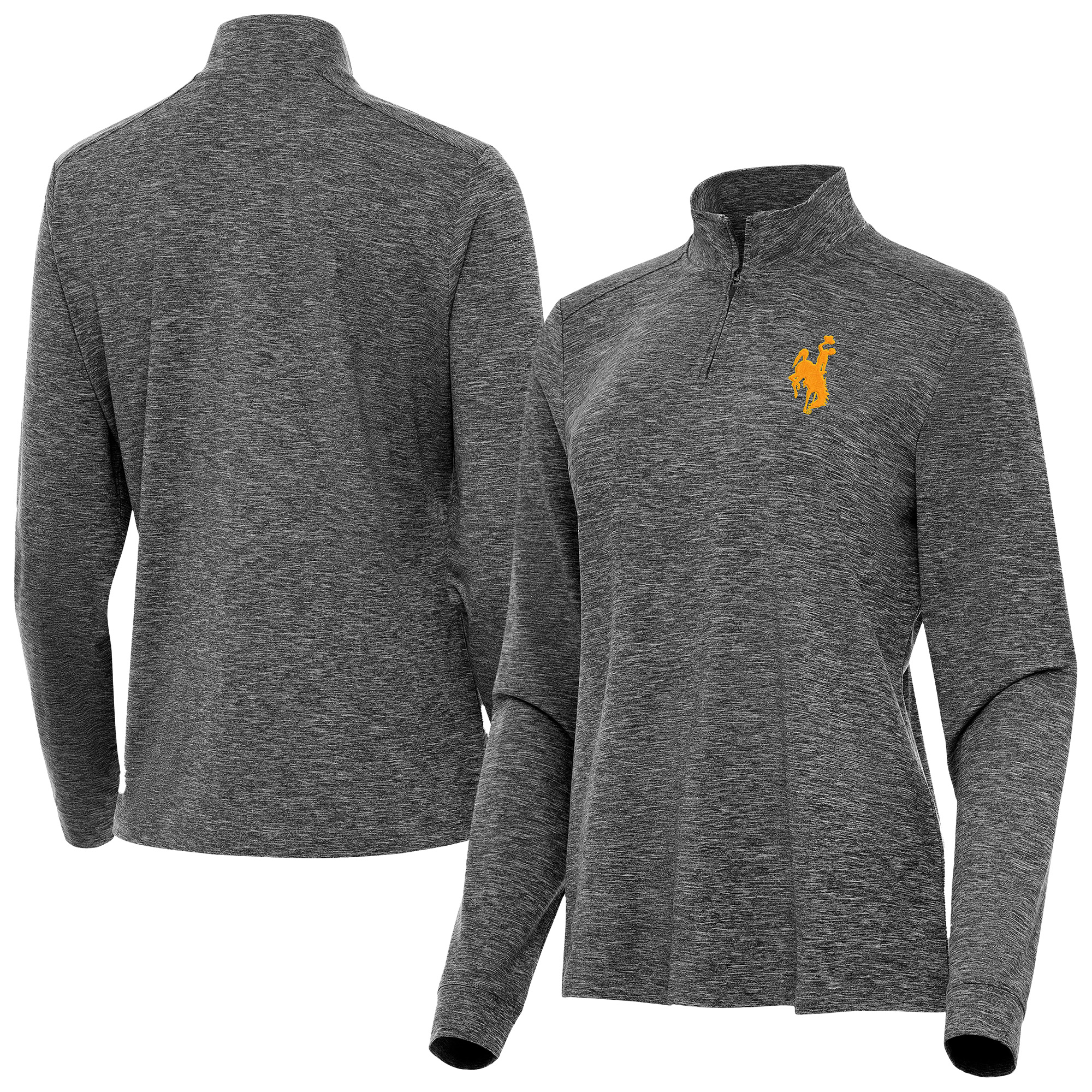 Women’s Antigua Heather Black Wyoming Cowboys Mentor Quarter-Zip Pullover Top