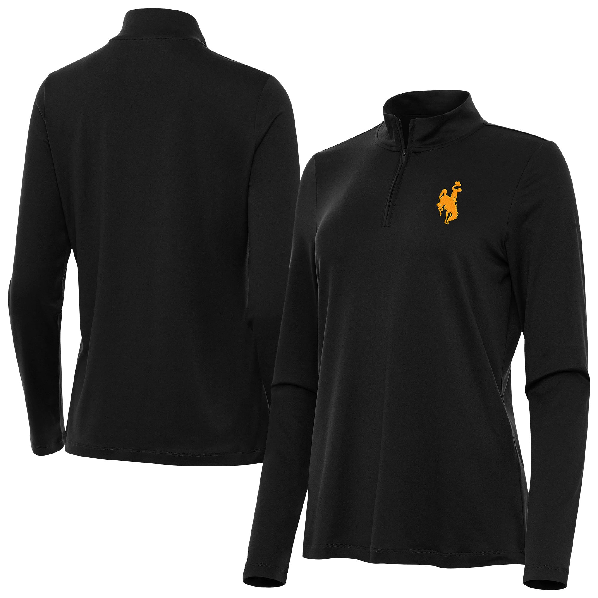 Women's Antigua  Black Wyoming Cowboys Reprocess Quarter-Zip Top